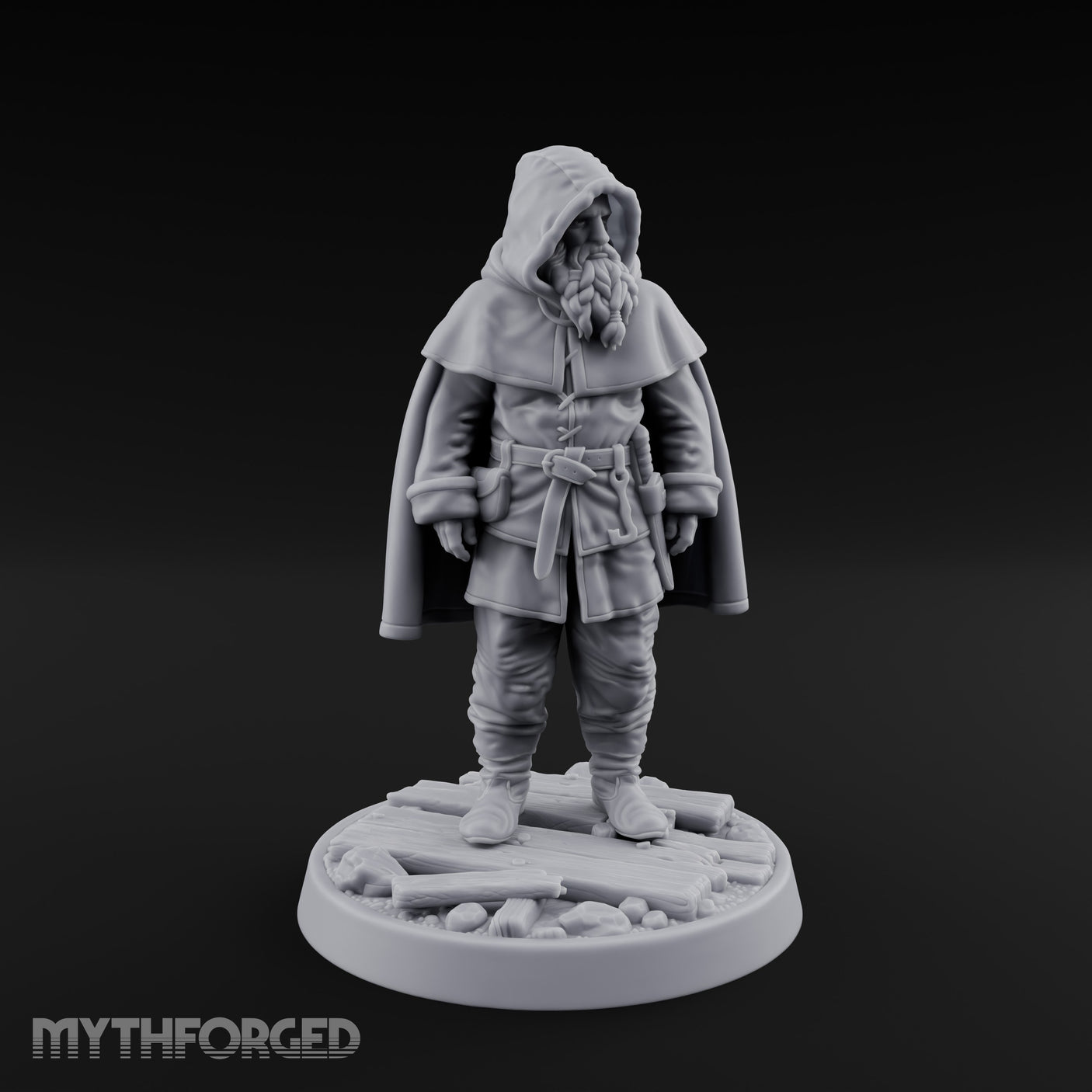 Hood-Pulled Braid-Bearded Village Elder Miniature for Dungeons and Dragons, Pathfinder or other TTRPGs