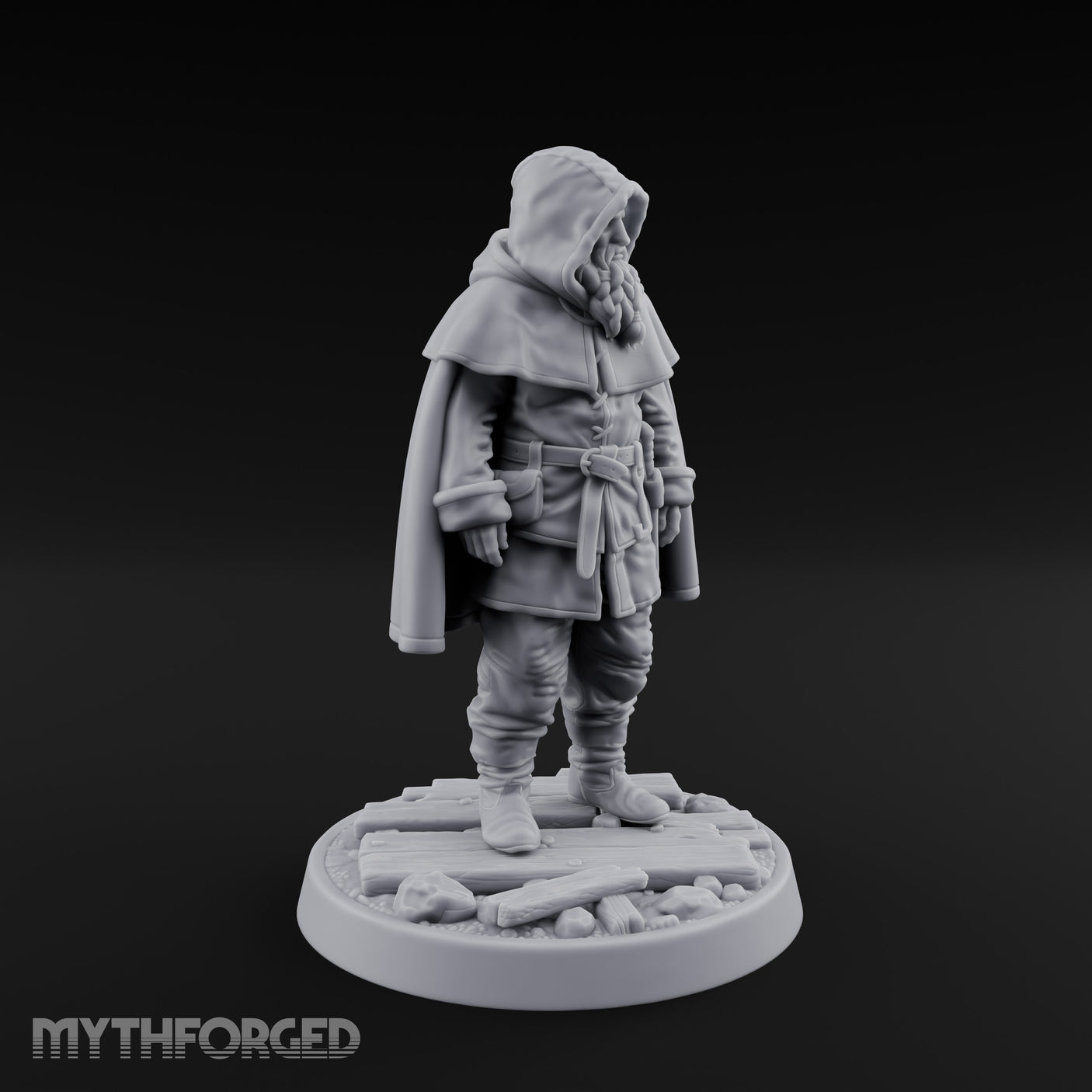 Hood-Pulled Braid-Bearded Village Elder Miniature for Dungeons and Dragons, Pathfinder or other TTRPGs
