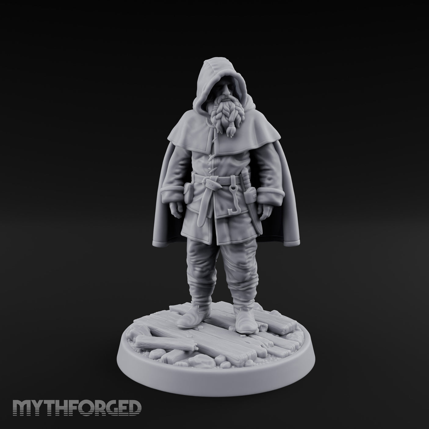 Hood-Pulled Braid-Bearded Village Elder Miniature for Dungeons and Dragons, Pathfinder or other TTRPGs