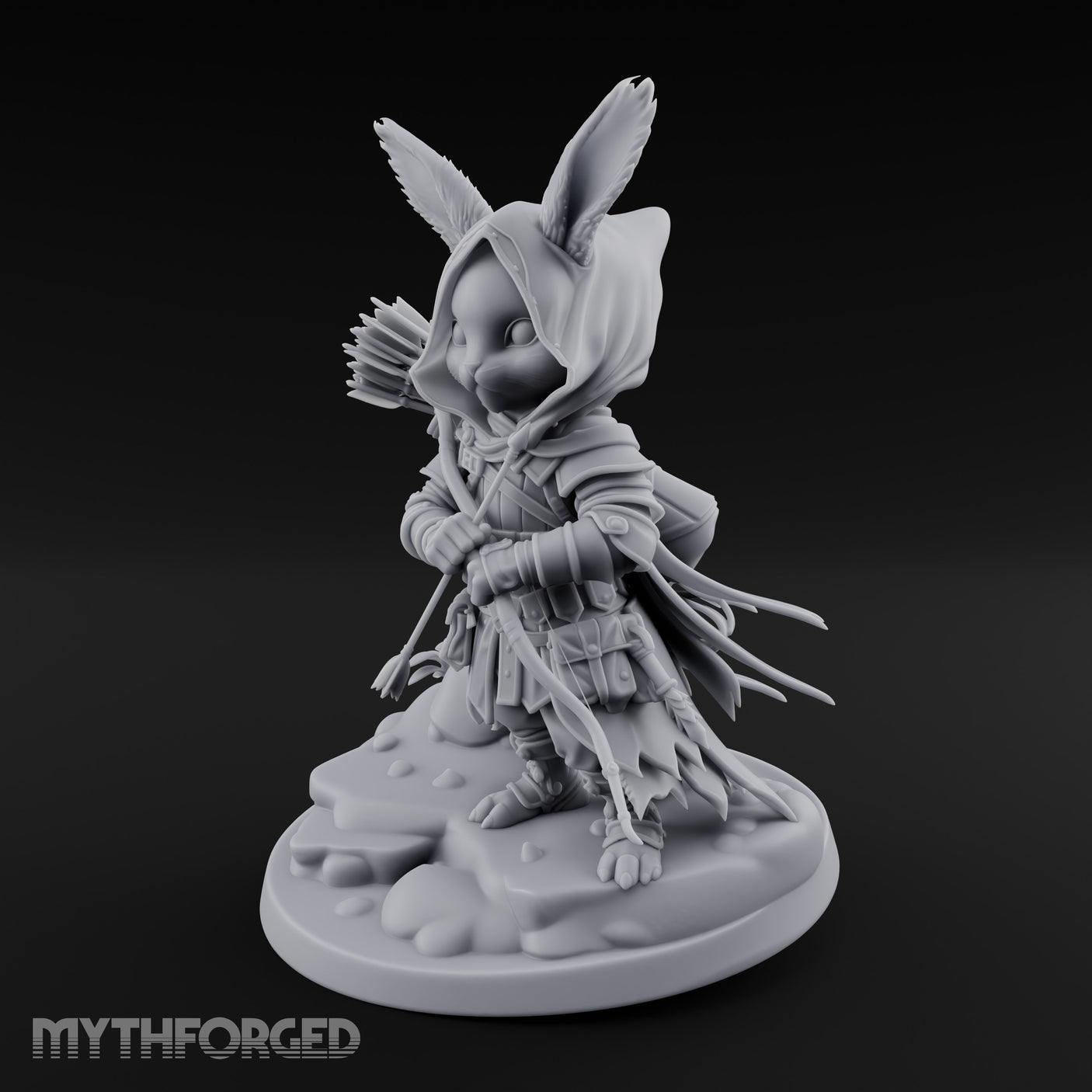 Hooded Bow Clutching Rabbitfolk Ranger Miniature for Dungeons and Dragons, Pathfinder or other TTRPGs
