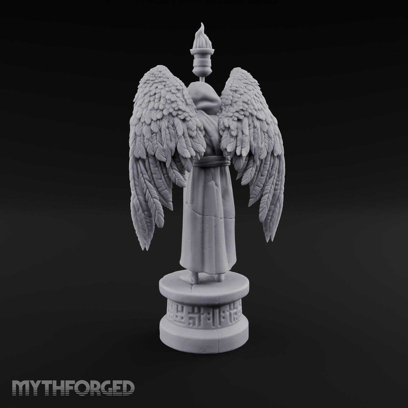 Hooded Torch-Bearing Winged Angel Statue Miniature for Dungeons and Dragons, Pathfinder or other TTRPGs