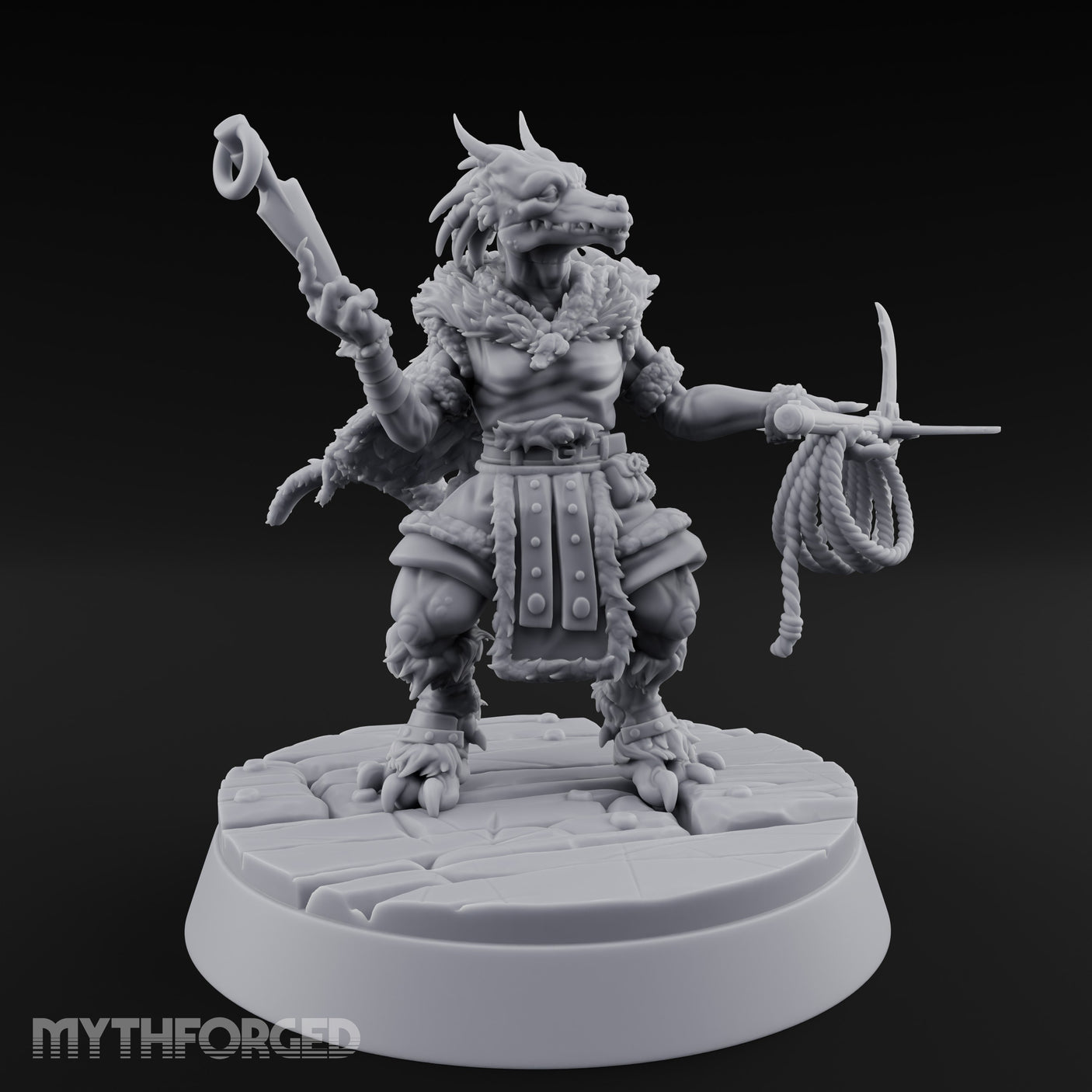 Hook And Rope Wielding Lizardfolk Climber Miniature for Dungeons and Dragons, Pathfinder or other TTRPGs