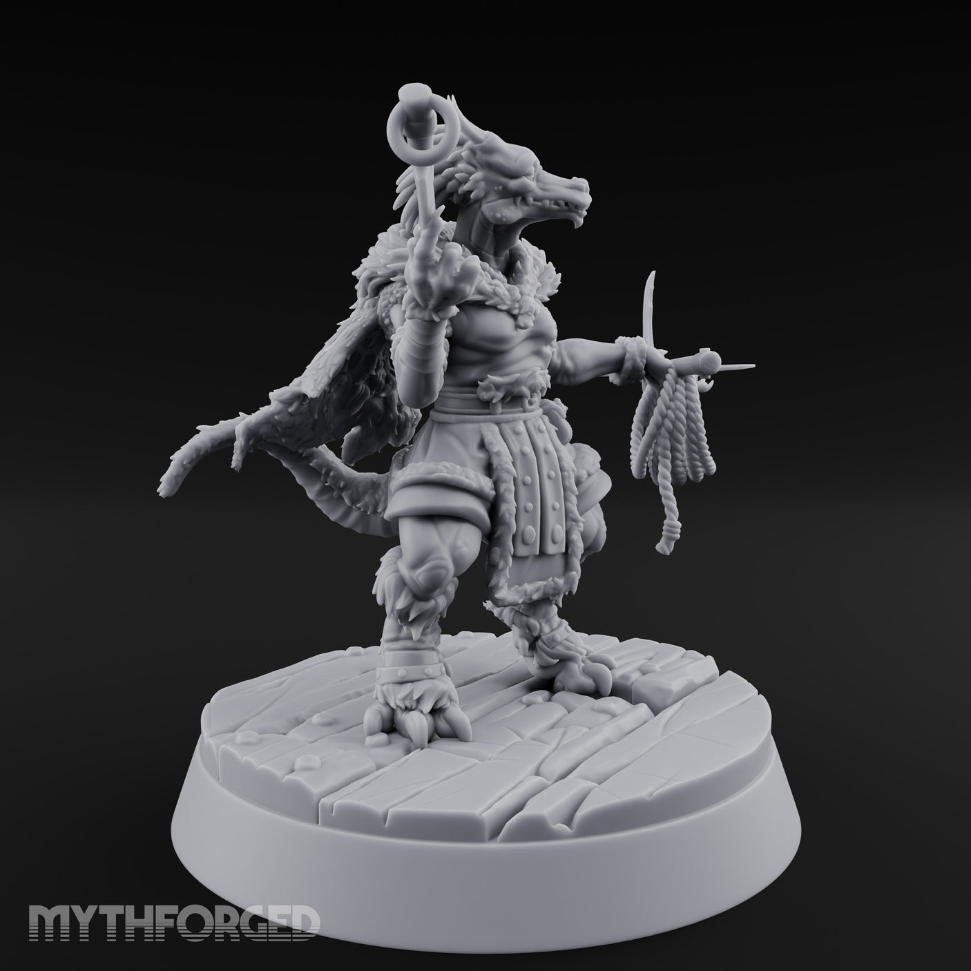 Hook And Rope Wielding Lizardfolk Climber Miniature for Dungeons and Dragons, Pathfinder or other TTRPGs