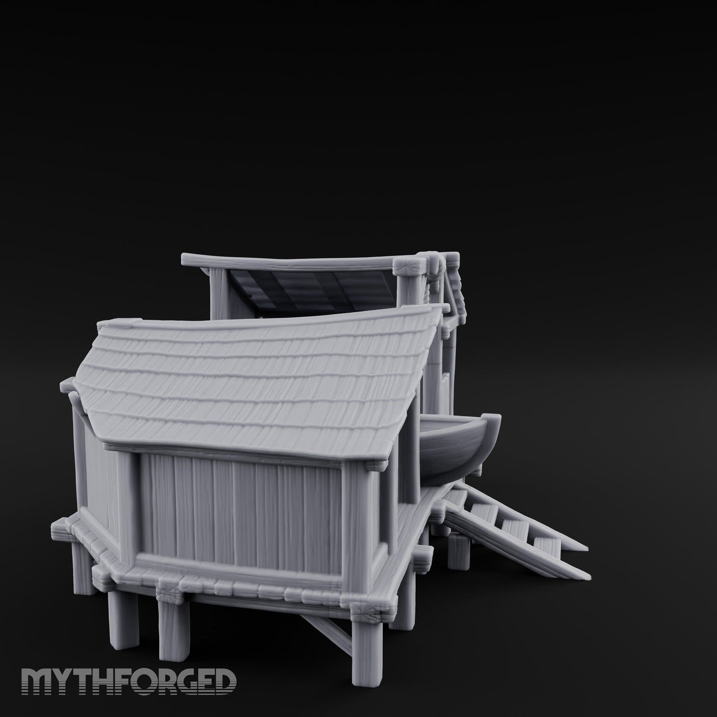 Hook-Hung Rowboat-Cradling Waterfront Boathouse Workshop Miniature for Dungeons and Dragons, Pathfinder or other TTRPGs
