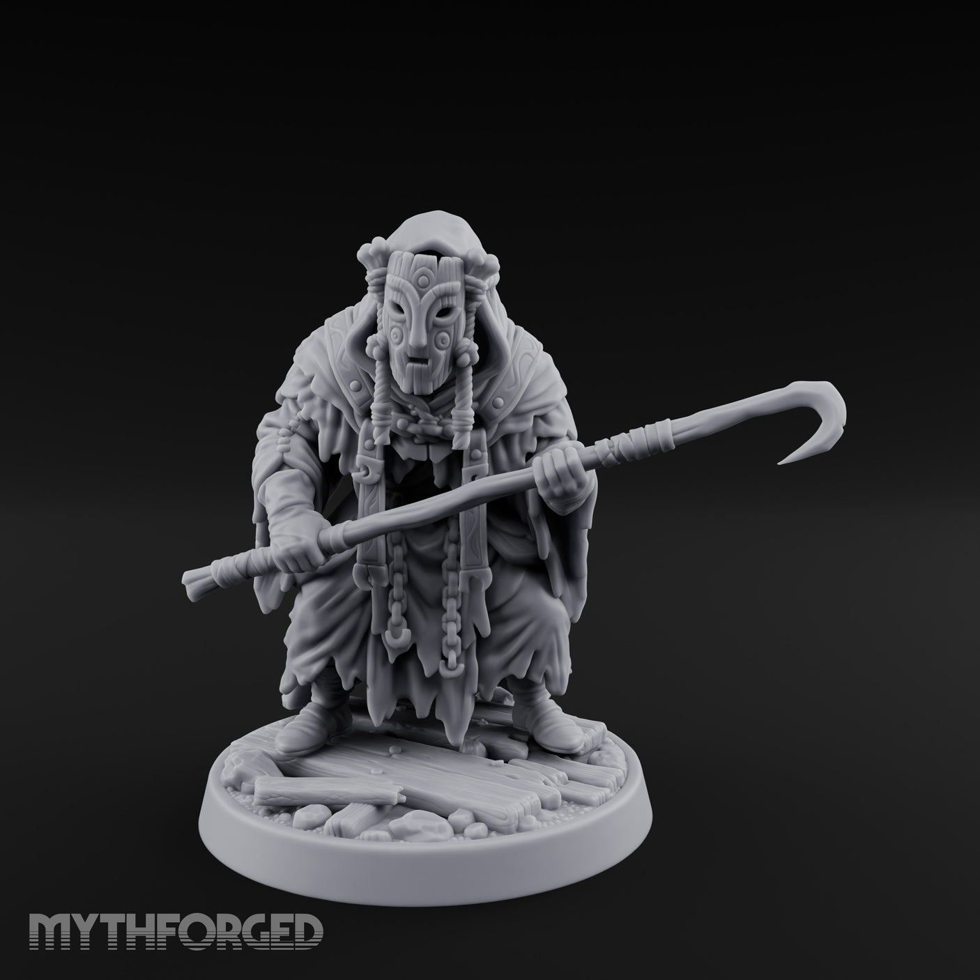 Hook Staff Gripping Human Swamp Scout Miniature for Dungeons and Dragons, Pathfinder or other TTRPGs
