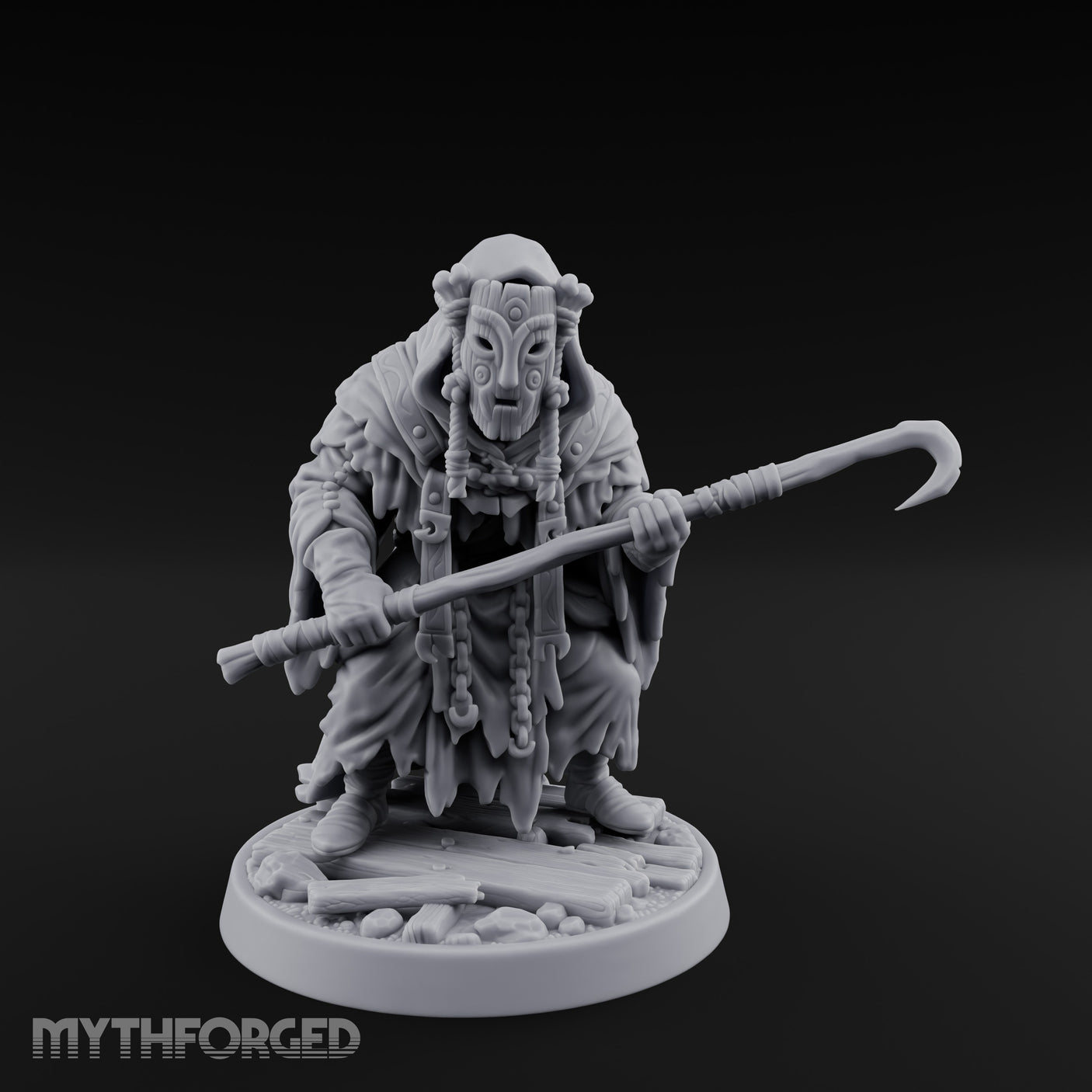 Hook Staff Gripping Human Swamp Scout Miniature for Dungeons and Dragons, Pathfinder or other TTRPGs