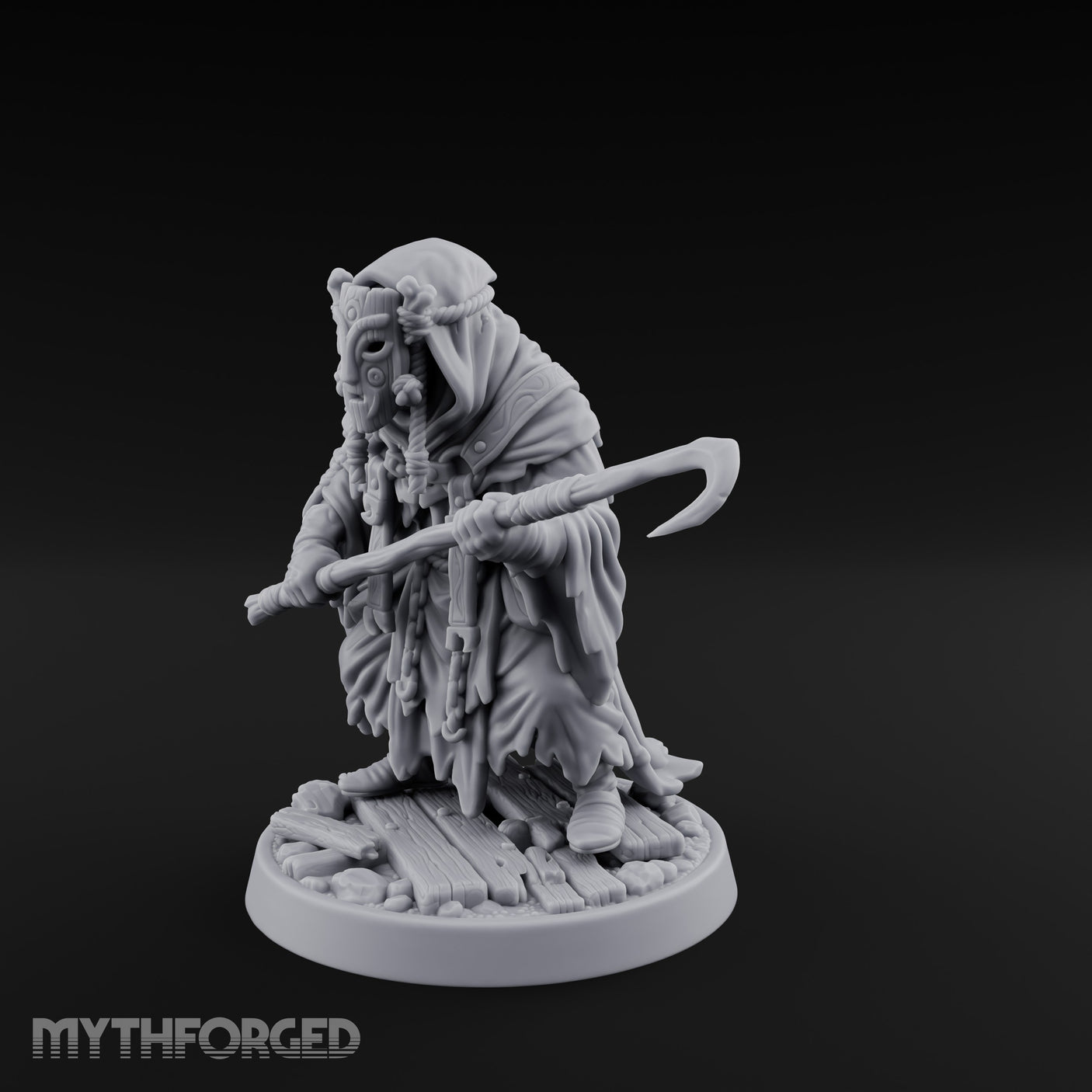 Hook Staff Gripping Human Swamp Scout Miniature for Dungeons and Dragons, Pathfinder or other TTRPGs