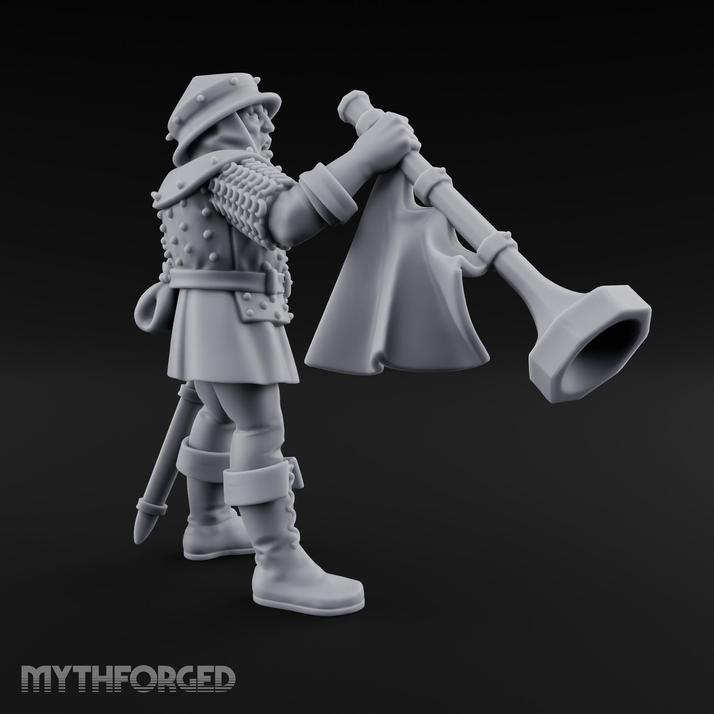 Horn Blaring Shouty Human Musician Miniature for Dungeons and Dragons, Pathfinder or other TTRPGs