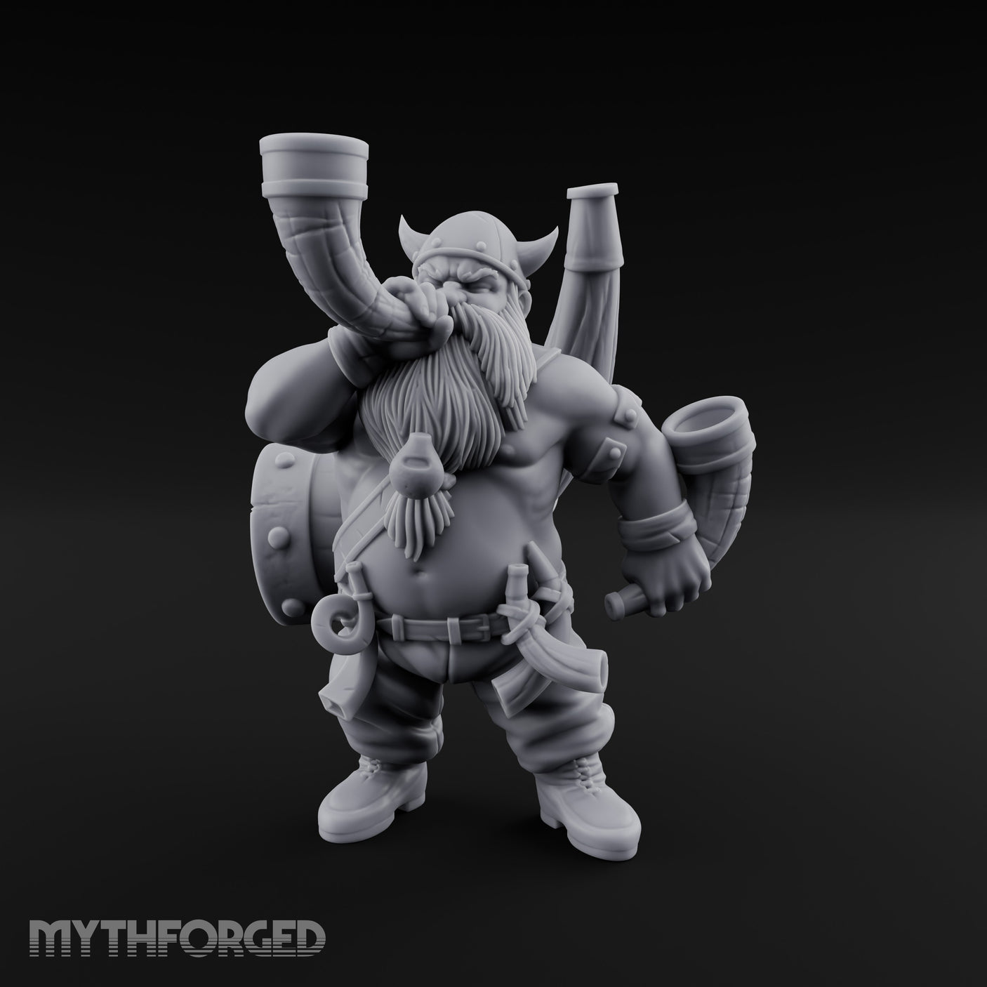 Horn Guzzling Dwarf Barbarian Miniature for Dungeons and Dragons, Pathfinder or other TTRPGs