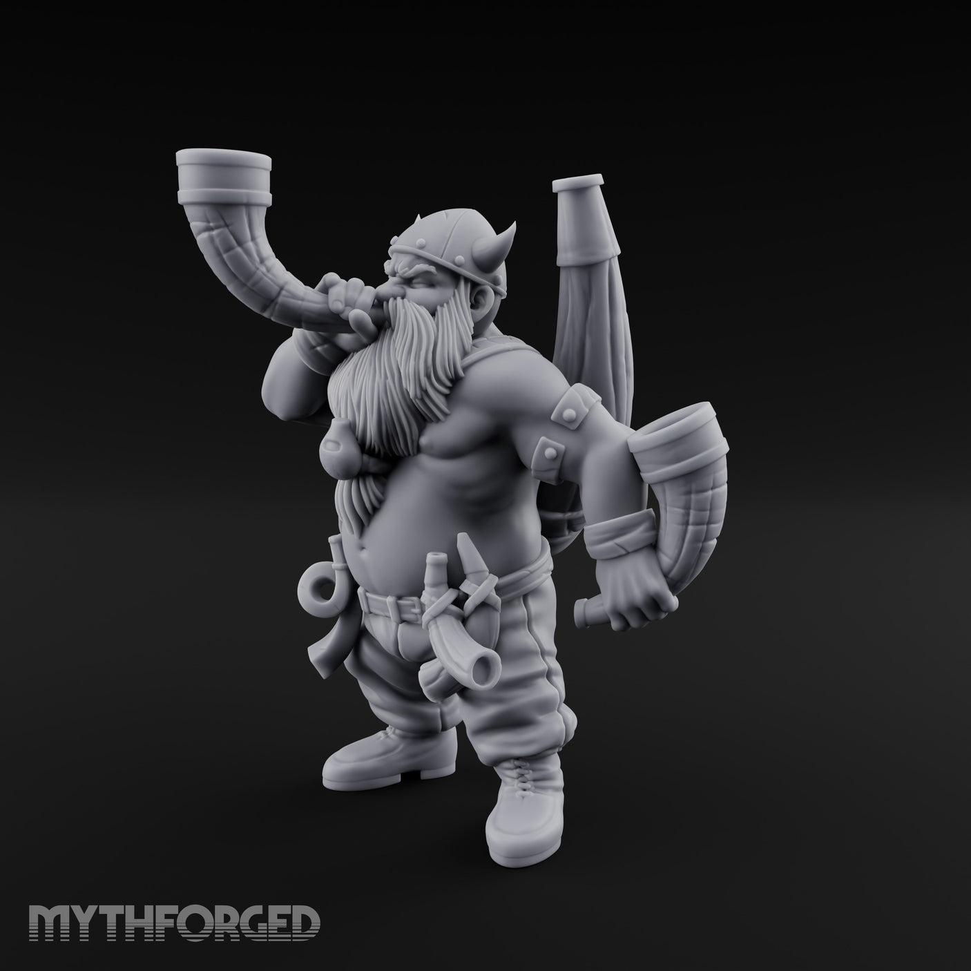 Horn Guzzling Dwarf Barbarian Miniature for Dungeons and Dragons, Pathfinder or other TTRPGs