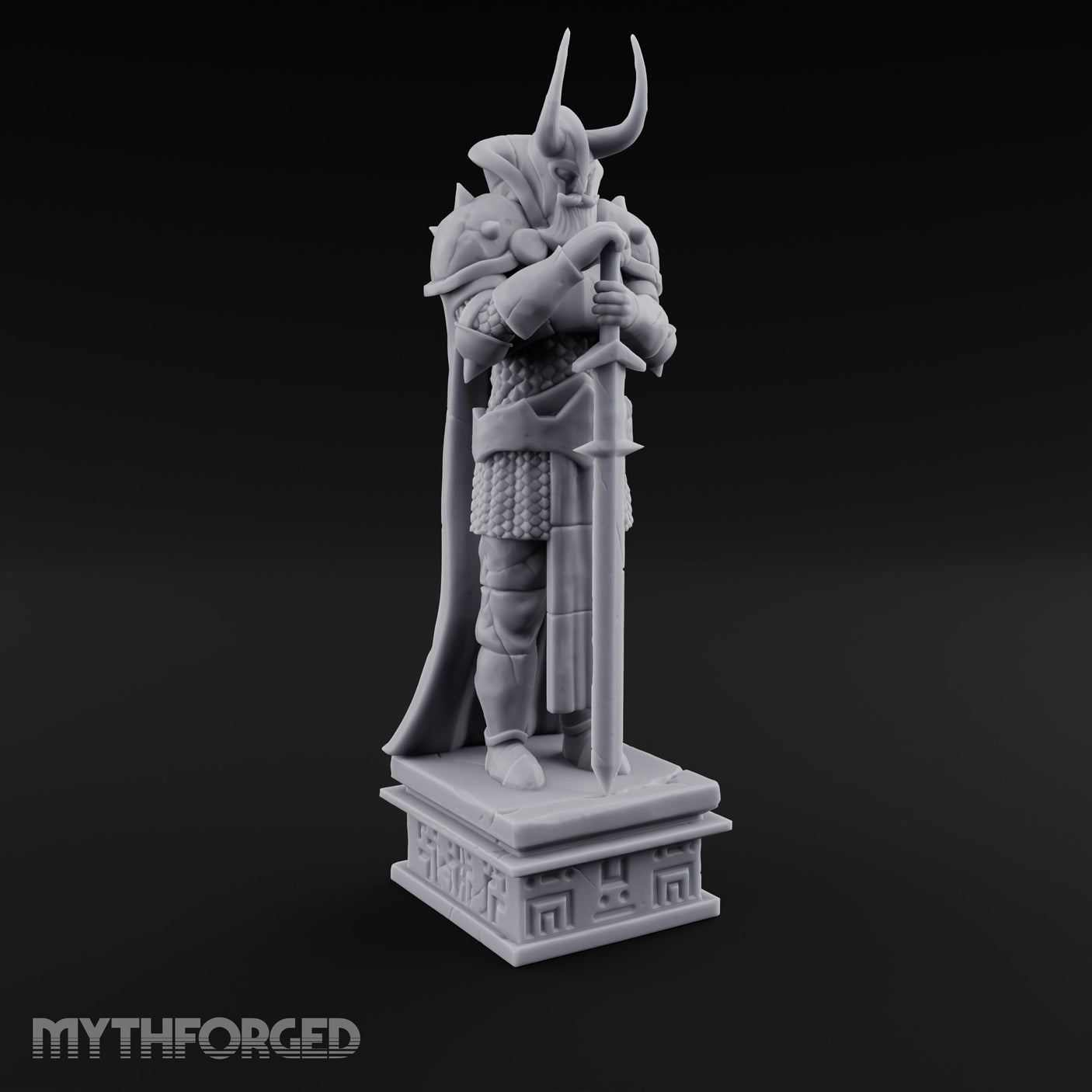 Horn-Helmed Sword-Gripping Armored Warrior Statue gallery 2