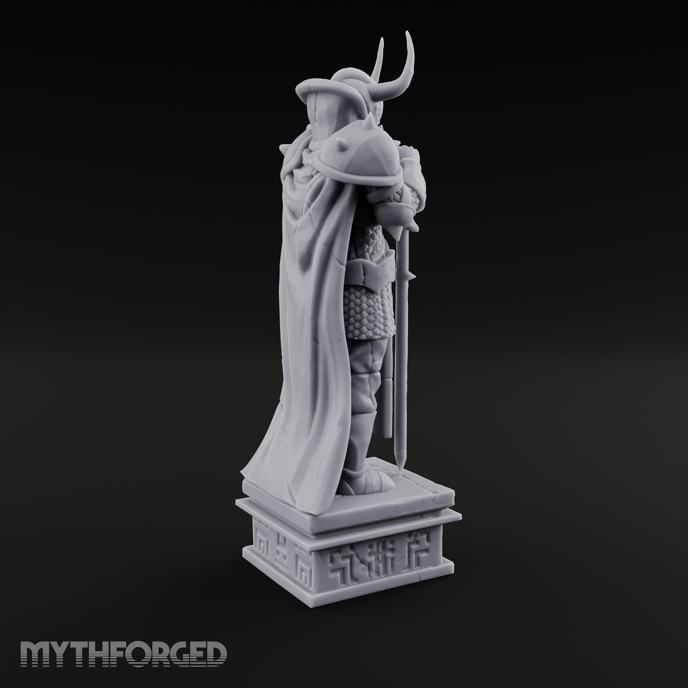 Horn-Helmed Sword-Gripping Armored Warrior Statue gallery 4