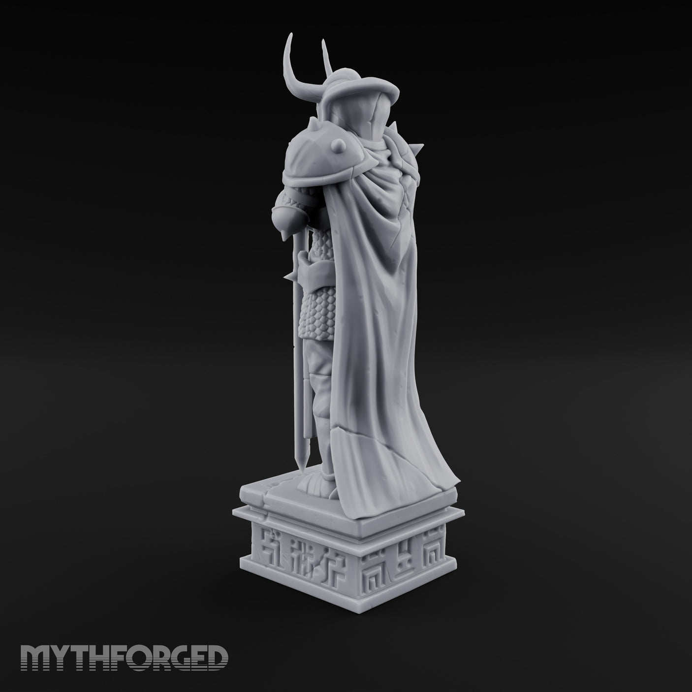 Horn-Helmed Sword-Gripping Armored Warrior Statue gallery 6