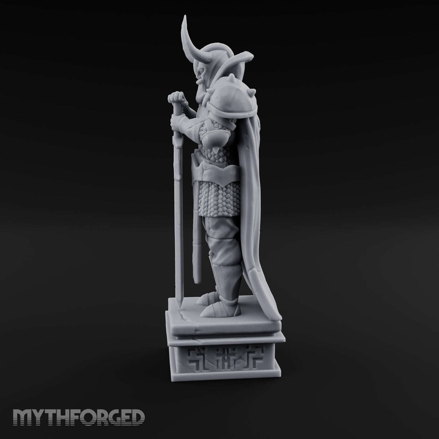 Horn-Helmed Sword-Gripping Armored Warrior Statue gallery 7