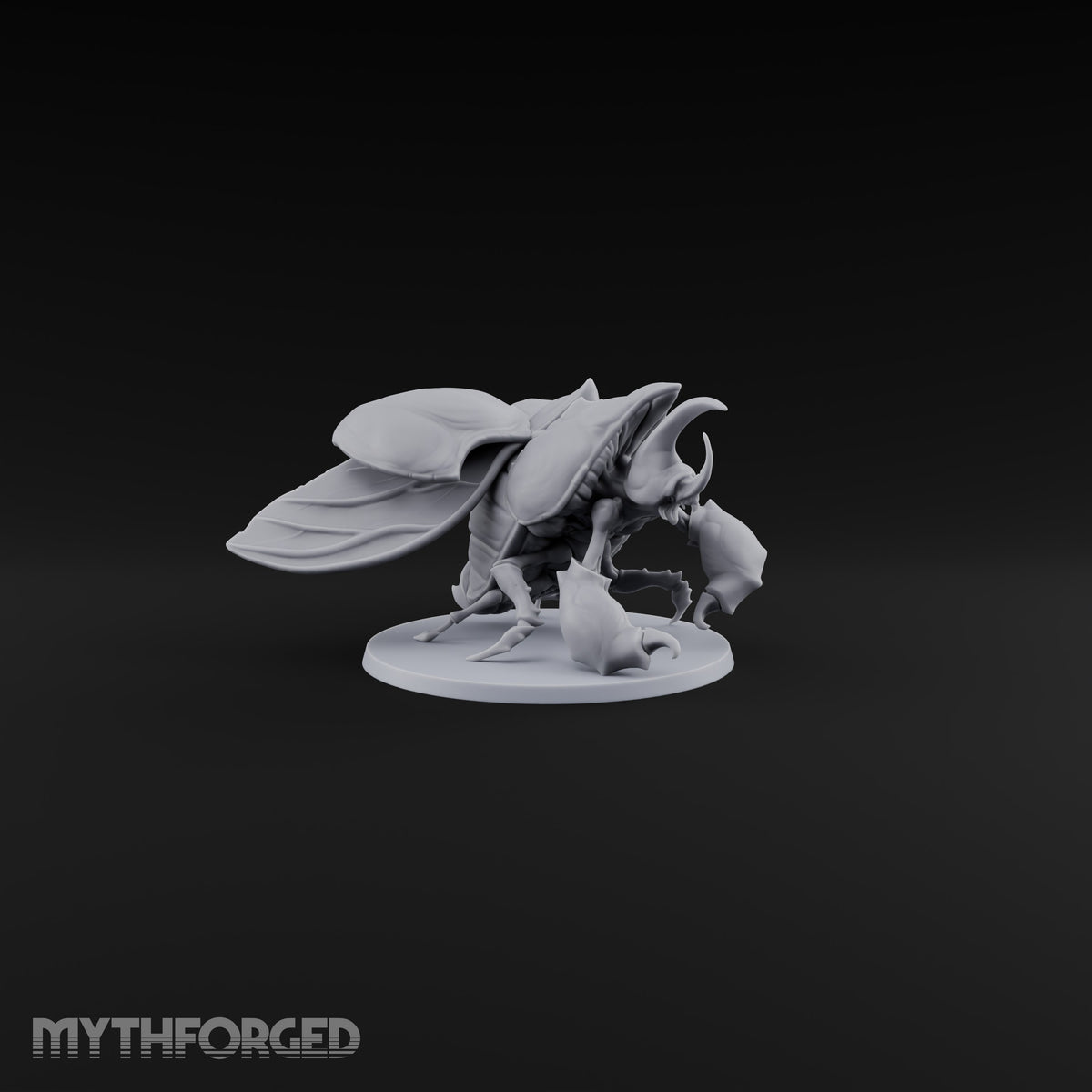 Horn Down, Shell Wide Giant Fire Beetle with Rhinoceros Horn and Open Wing Cases — A