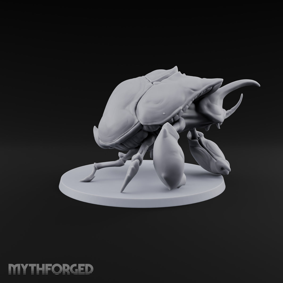 Horn Down, Shell Wide Giant Fire Beetle with Rhinoceros Horn and Open Wing Cases — B