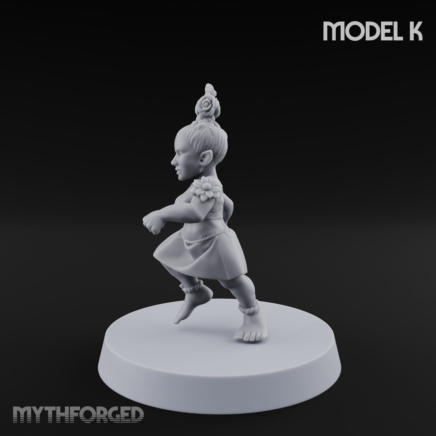 Hula Dancing Halfling Dancer K Miniature for Dungeons and Dragons, Pathfinder or other TTRPGs