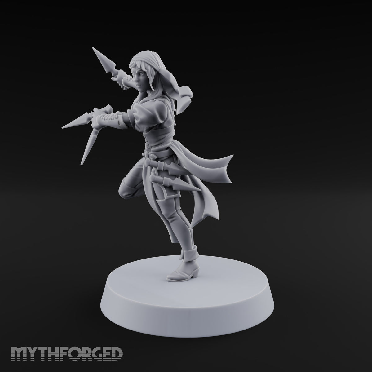 Never Lands Twice in One Spot Human Female Rogue with Twin Curved Blades — Knives