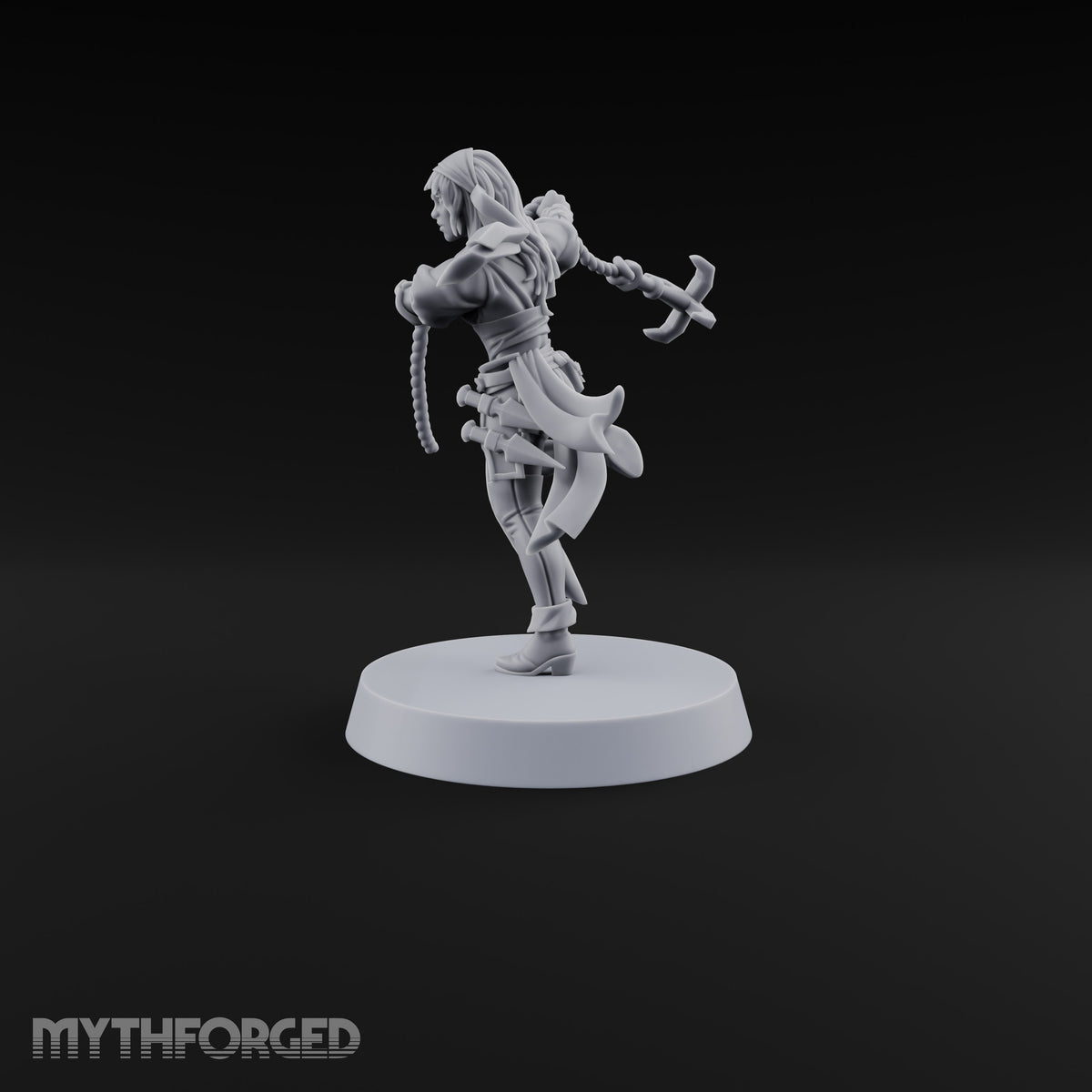 Never Lands Twice in One Spot Human Female Rogue with Twin Curved Blades — Rope