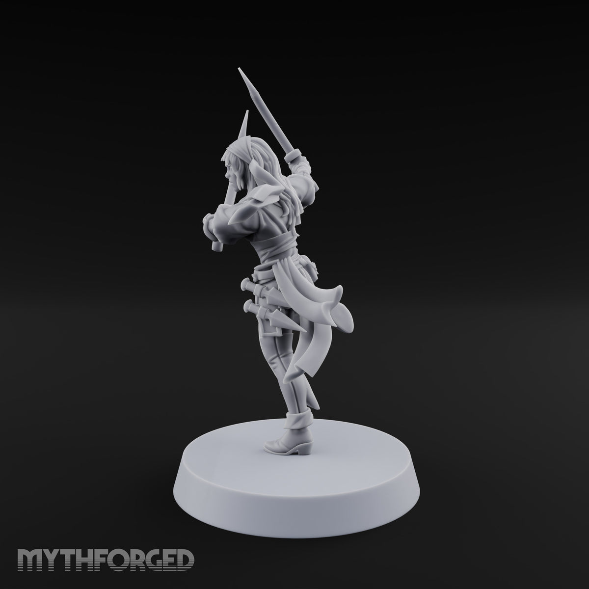 Never Lands Twice in One Spot Human Female Rogue with Twin Curved Blades — Swords