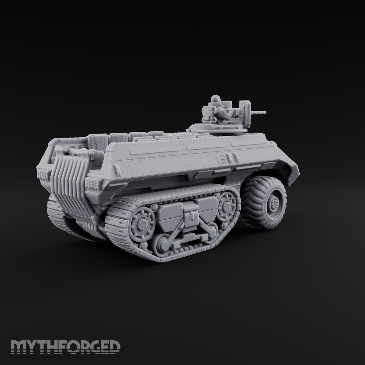 Half Wheels, Half Tracks Sci-Fi Armoured Half-Track Vehicle with Gunner — Gunner Head 1