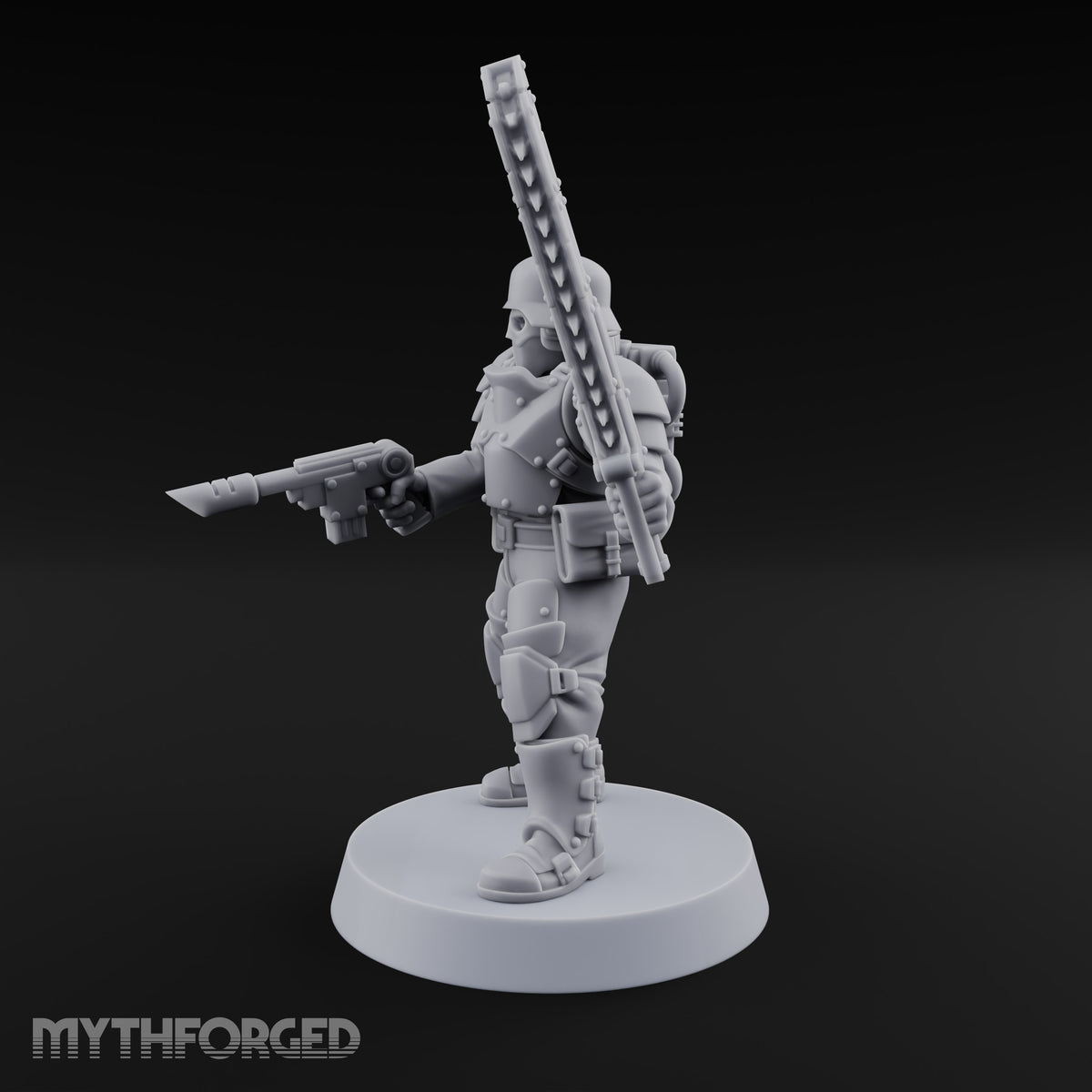 Trust the Moustache Human Armoured Heavy Weapons Soldier B — Chainsword and Pistol