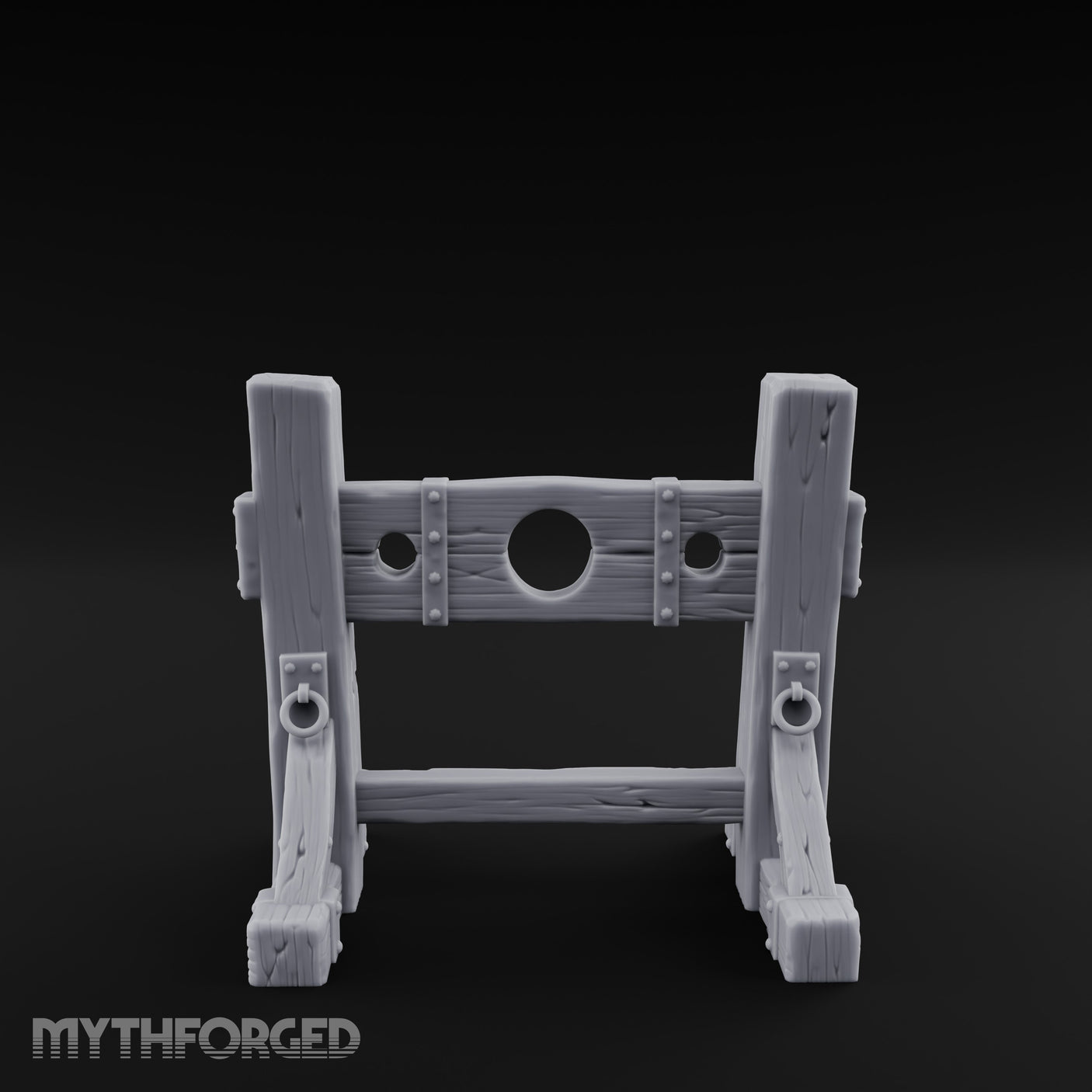 Iron-Riveted Grain-Split Punishment Stocks Miniature for Dungeons and Dragons, Pathfinder or other TTRPGs