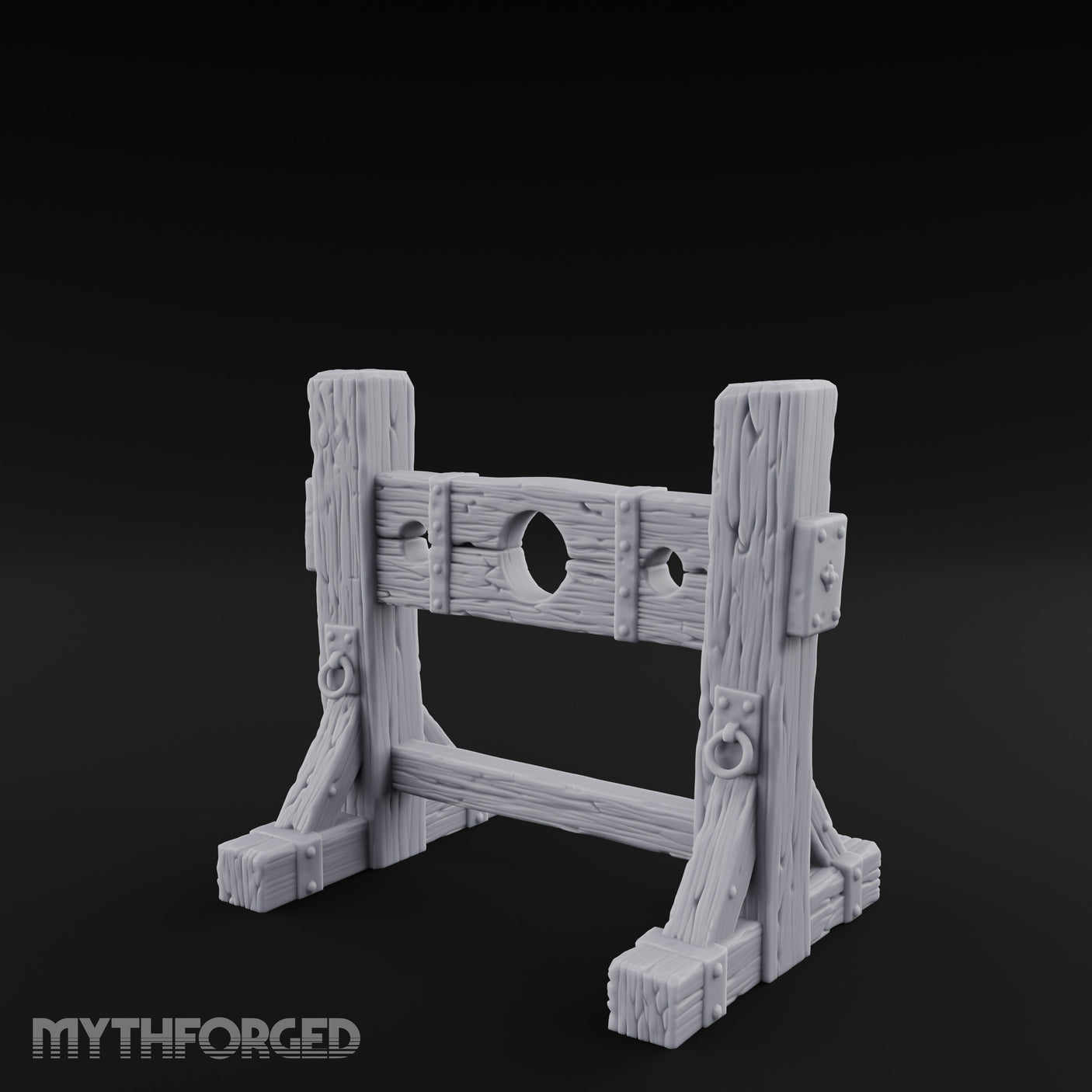 Iron-Riveted Grain-Split Punishment Stocks Miniature for Dungeons and Dragons, Pathfinder or other TTRPGs