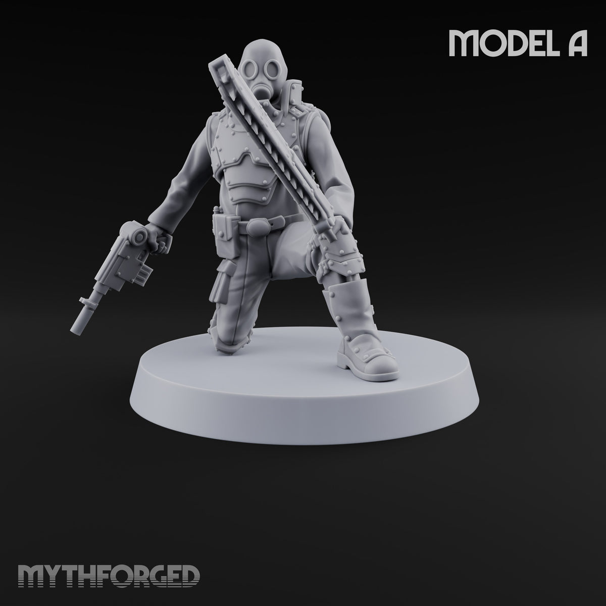 Not Here for Small Talk Human Gas-Masked Sci-Fi Soldiers — A · Chainsword and Pistol + Mace and Pistol + Knife and Pistol + Chainsword and Raised Pistol + Mace and Raised Pistol + Gun 7