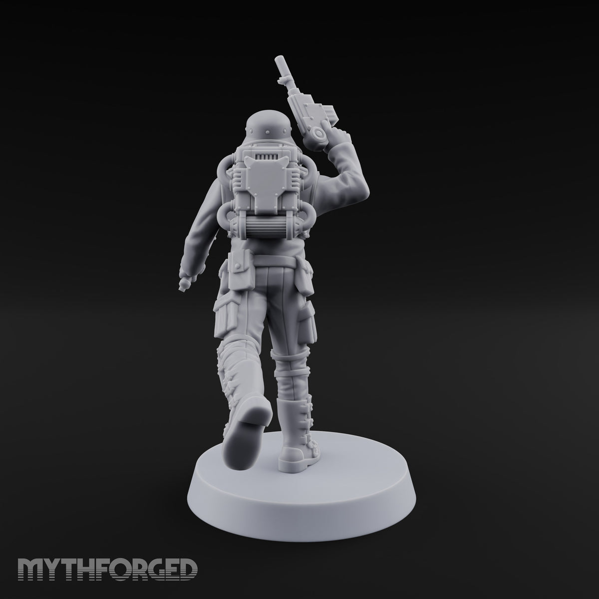 Not Here for Small Talk Human Sci-Fi Soldier D — Chainsword and Raised Pistol