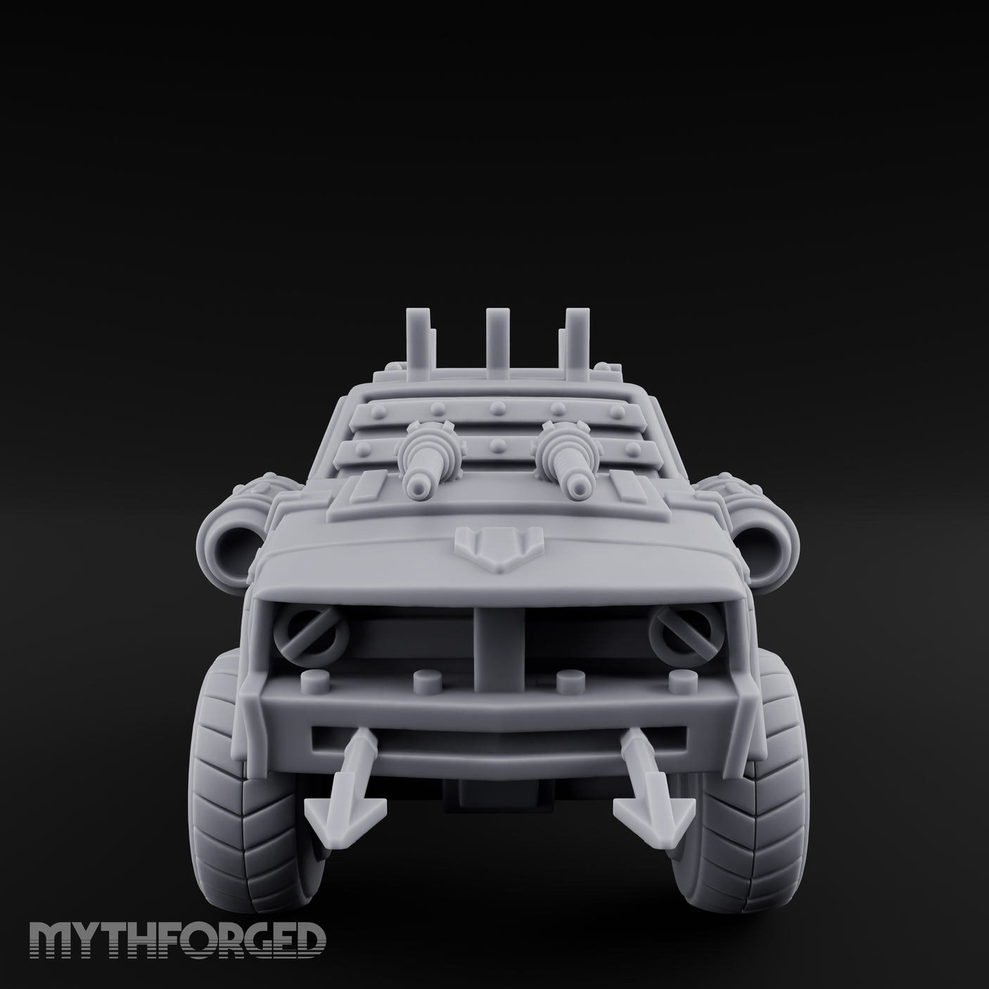 Dual-Cannon Anchor-Hooked Wasteland Gun Truck Miniature for Dungeons and Dragons, Pathfinder or other TTRPGs