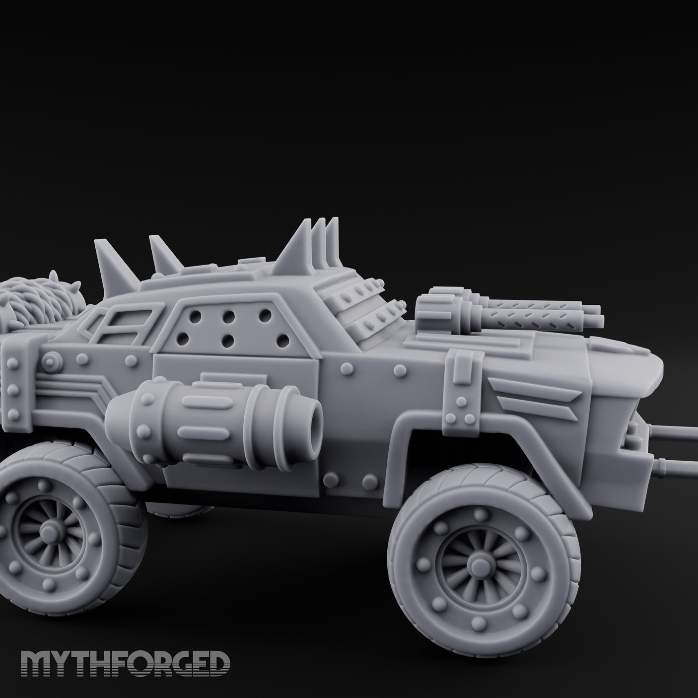 Dual-Cannon Anchor-Hooked Wasteland Gun Truck Miniature for Dungeons and Dragons, Pathfinder or other TTRPGs