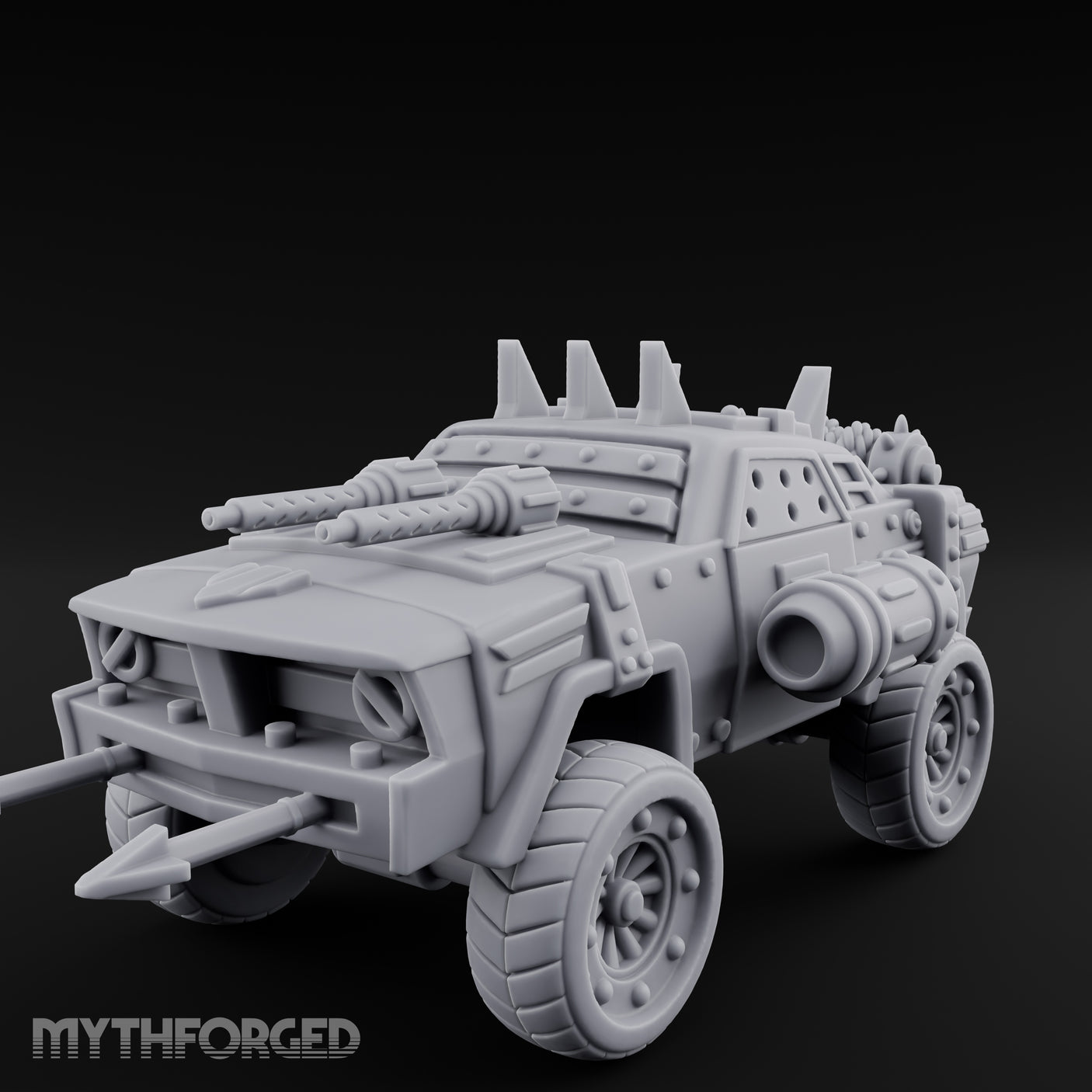 Dual-Cannon Anchor-Hooked Wasteland Gun Truck Miniature for Dungeons and Dragons, Pathfinder or other TTRPGs