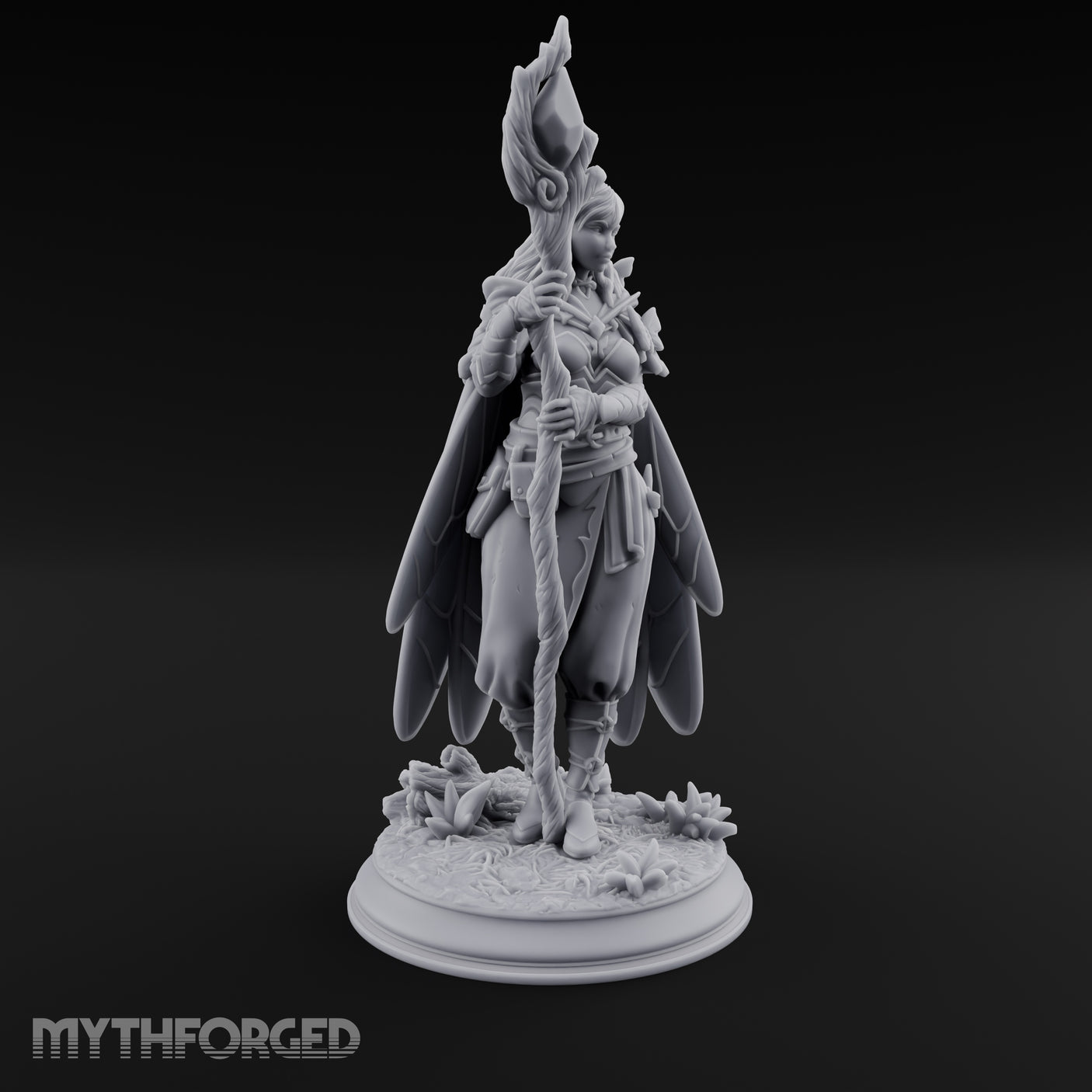 Staff Raising Fairy Sorceress Miniature for Dungeons and Dragons, Pathfinder or other TTRPGs