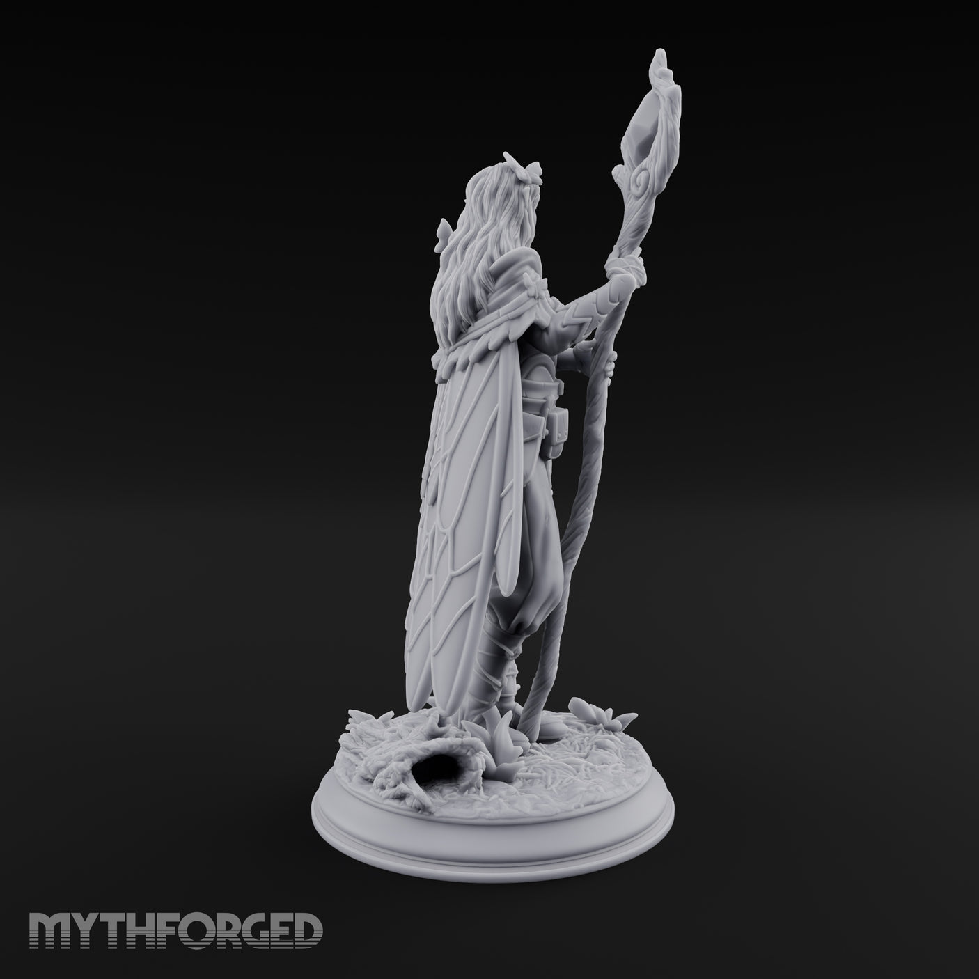 Staff Raising Fairy Sorceress Miniature for Dungeons and Dragons, Pathfinder or other TTRPGs