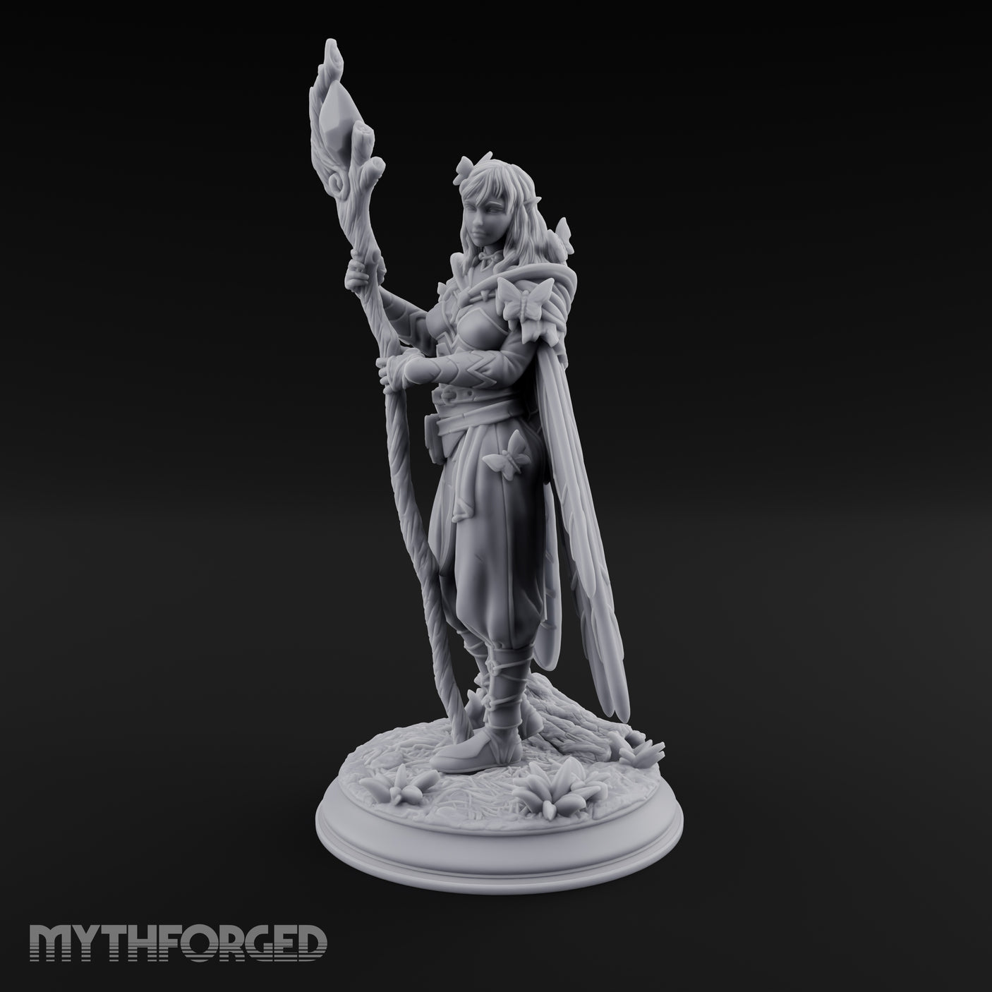 Staff Raising Fairy Sorceress Miniature for Dungeons and Dragons, Pathfinder or other TTRPGs