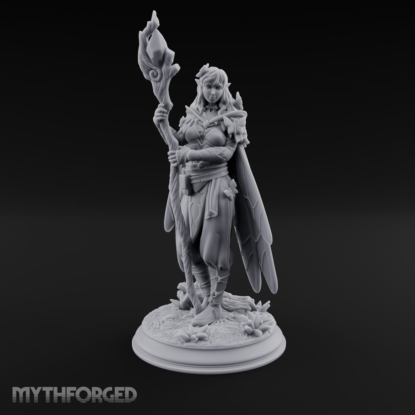 Staff Raising Fairy Sorceress Miniature for Dungeons and Dragons, Pathfinder or other TTRPGs