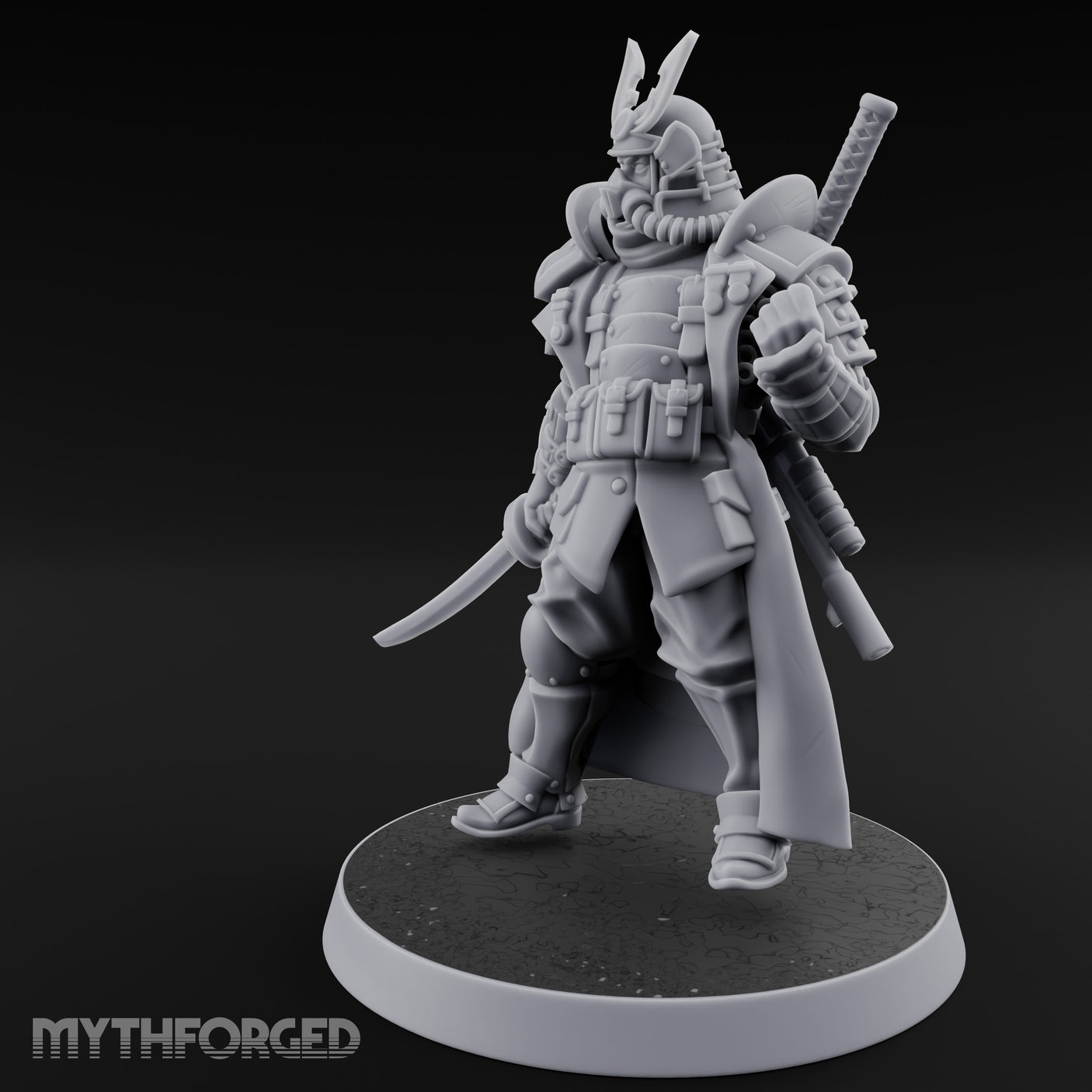 Katana Drawn Advancing Shogunate Lieutenant Miniature for Dungeons and Dragons, Pathfinder or other TTRPGs