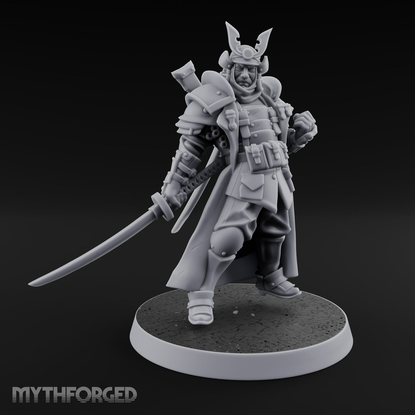 Katana Drawn Advancing Shogunate Lieutenant Miniature for Dungeons and Dragons, Pathfinder or other TTRPGs