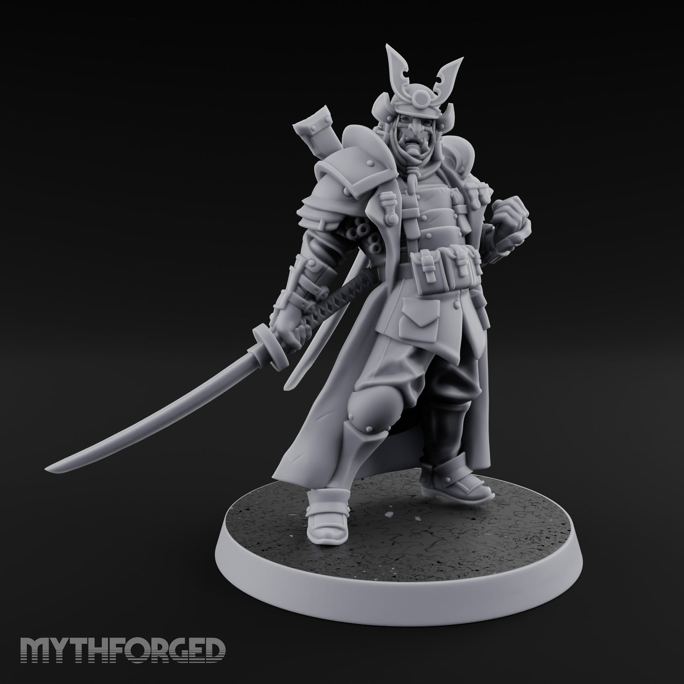 Katana Drawn Advancing Shogunate Lieutenant Miniature for Dungeons and Dragons, Pathfinder or other TTRPGs