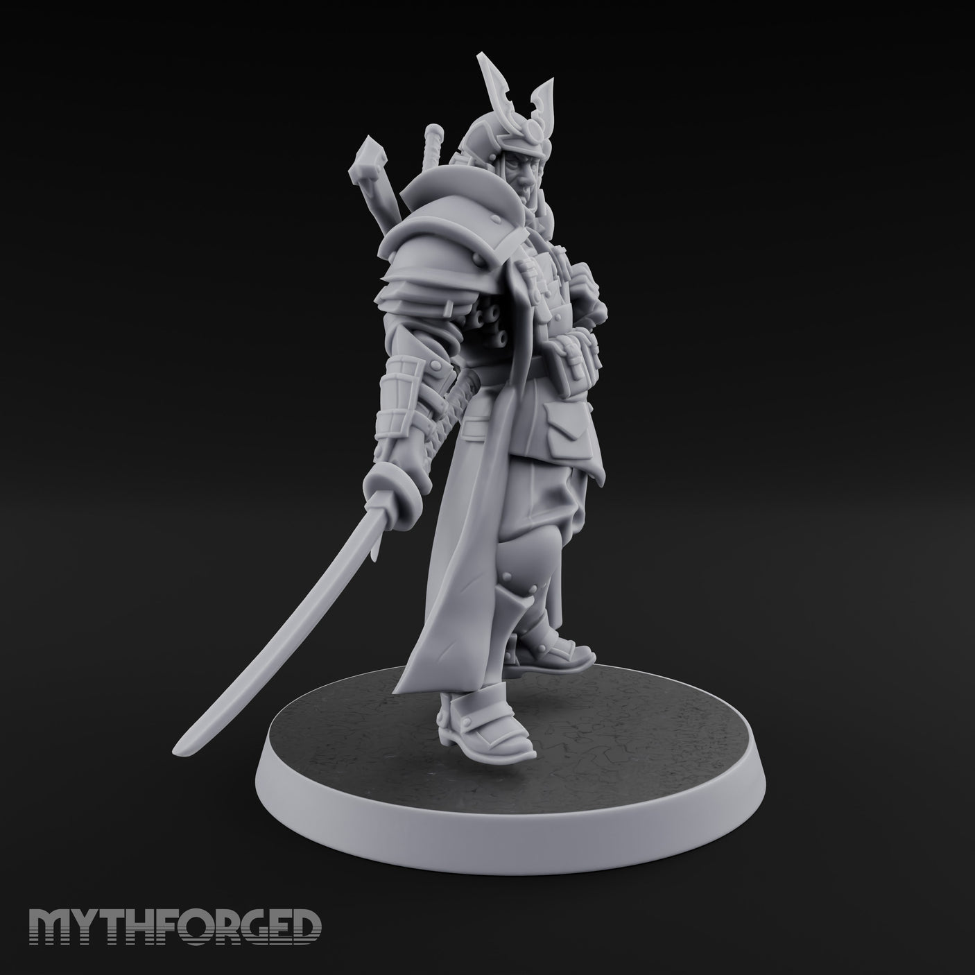 Katana Drawn Advancing Shogunate Lieutenant Miniature for Dungeons and Dragons, Pathfinder or other TTRPGs