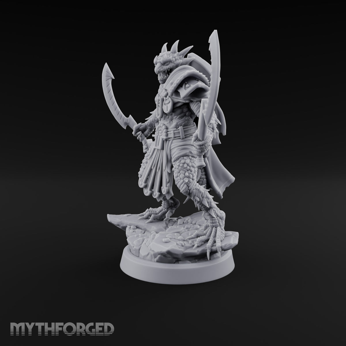 Twin Blades Raised Lizardfolk Vault Guardian Miniature for Dungeons and Dragons, Pathfinder or other TTRPGs