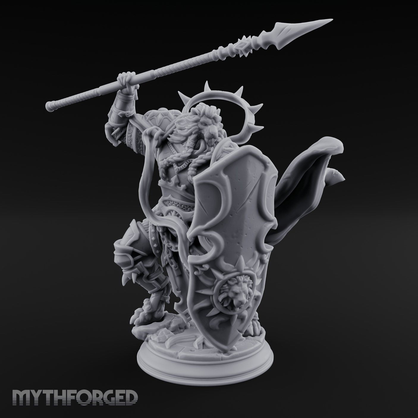 Spear Hoisted High Leonin Warrior Miniature for Dungeons and Dragons, Pathfinder or other TTRPGs