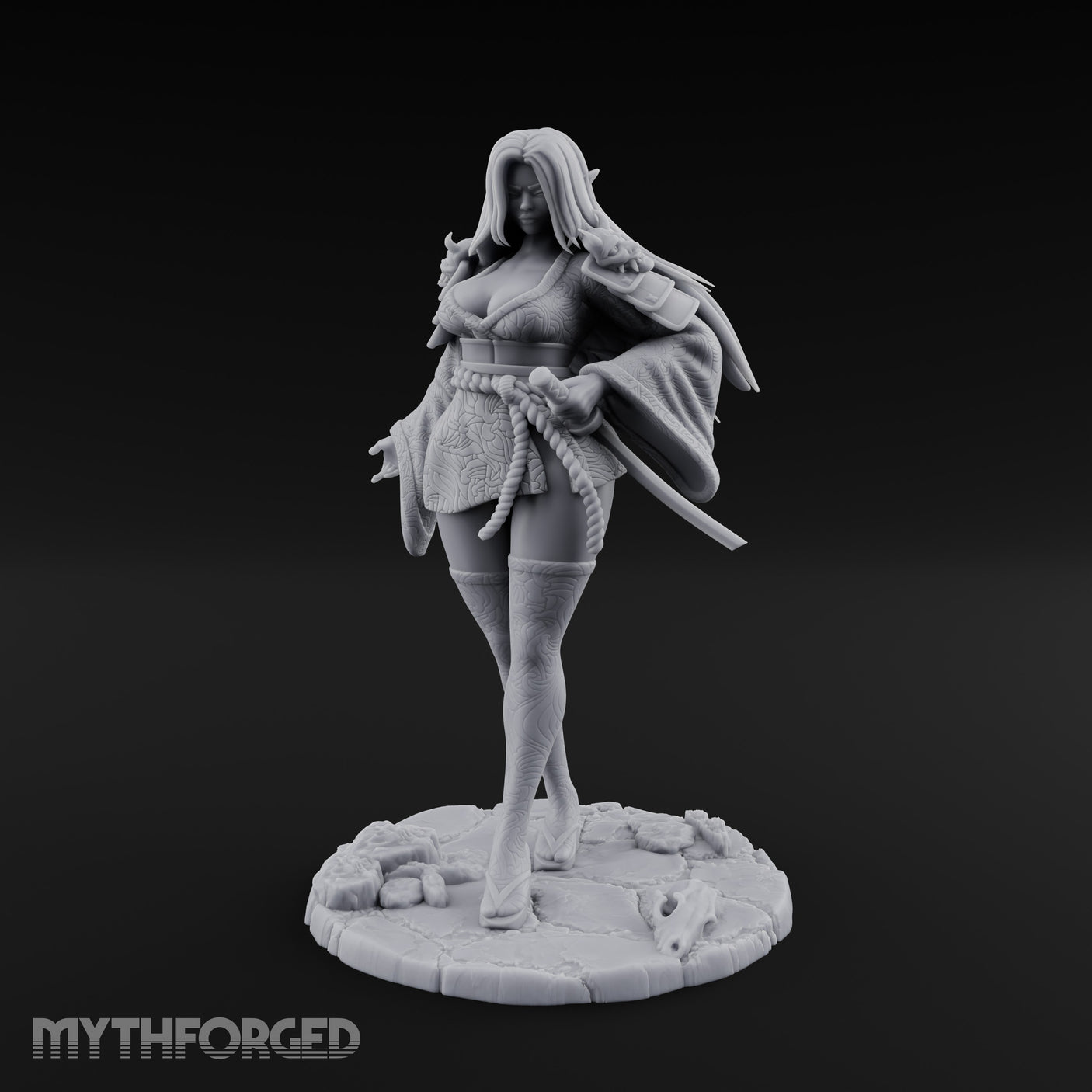 Kimono Flowing Swords Sheathed Human Samurai Miniature for Dungeons and Dragons, Pathfinder or other TTRPGs