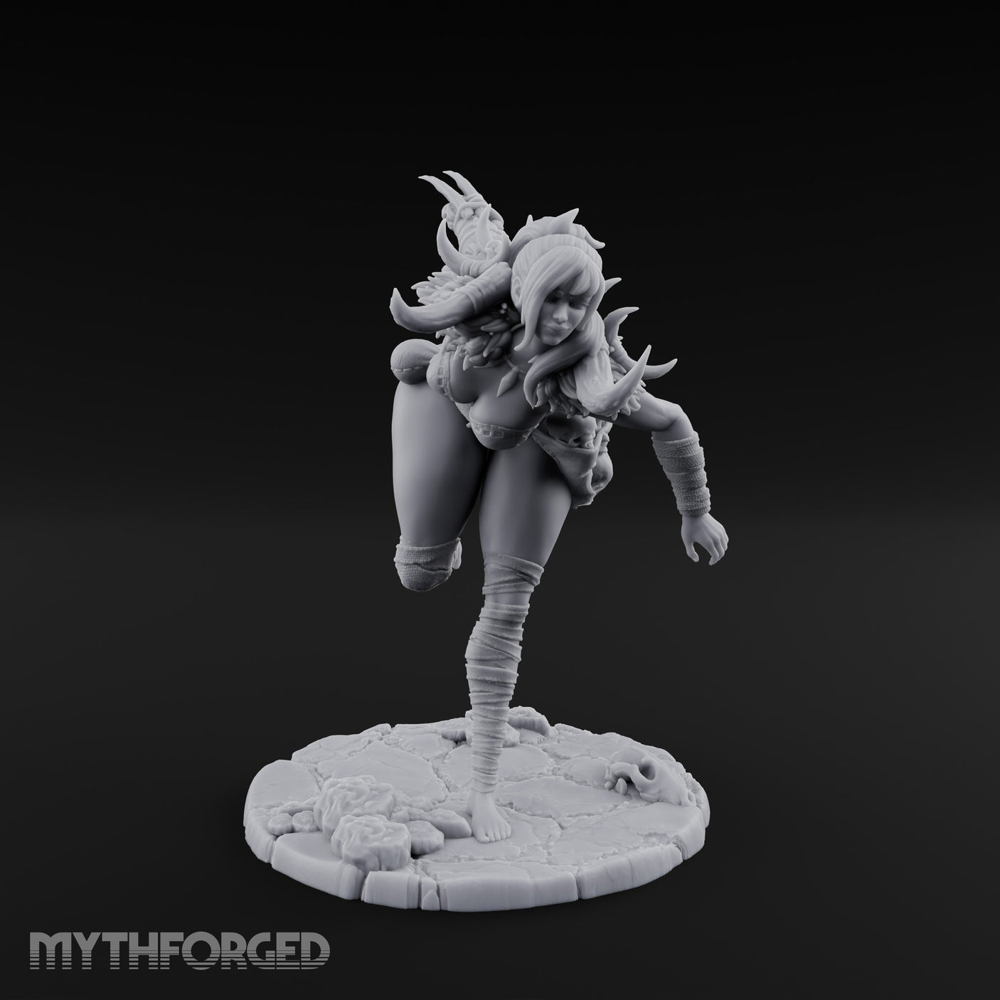 Knee Raised Charging Tiefling Warrior Miniature for Dungeons and Dragons, Pathfinder or other TTRPGs