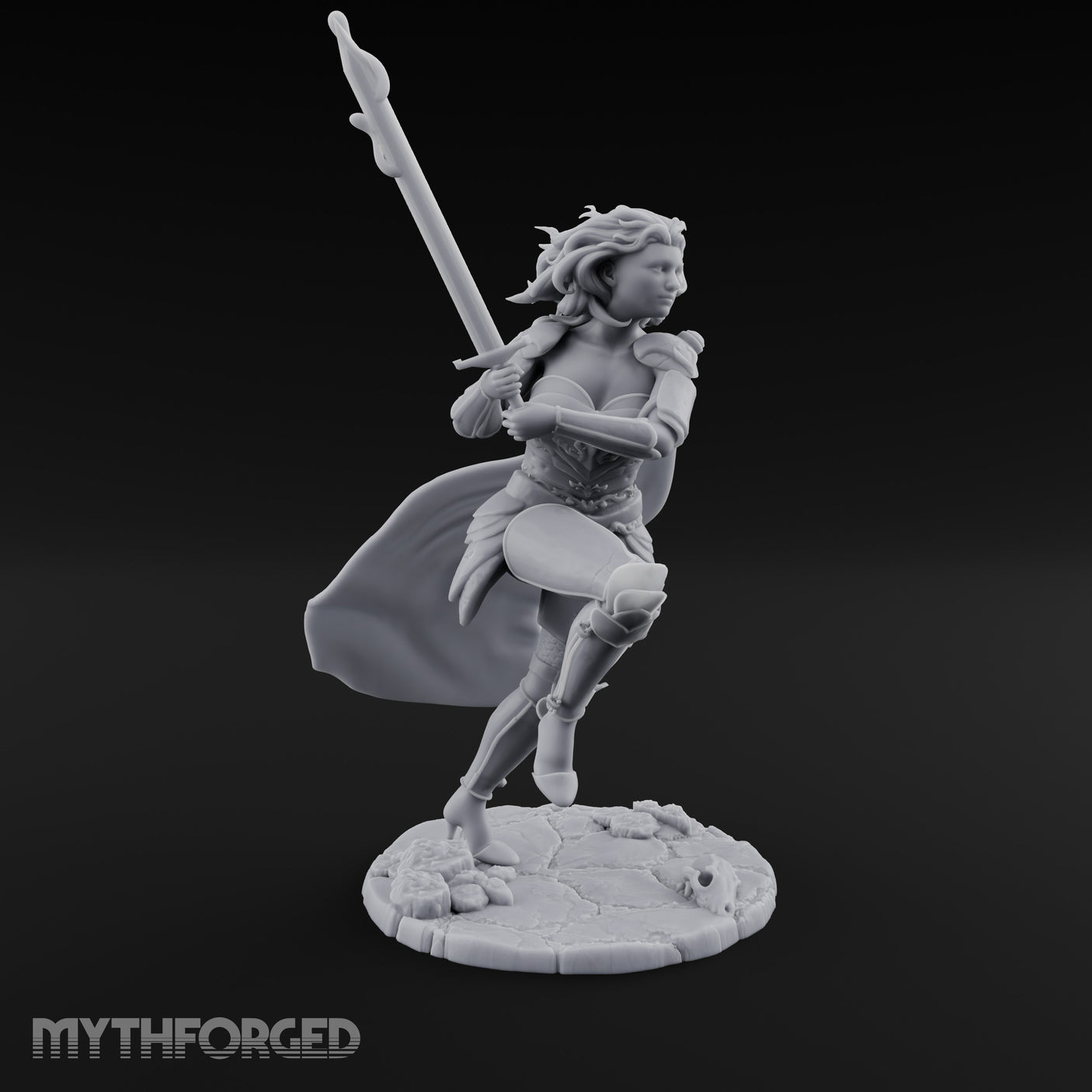Knee Rising Sword Aloft Human Warrior Miniature for Dungeons and Dragons, Pathfinder or other TTRPGs