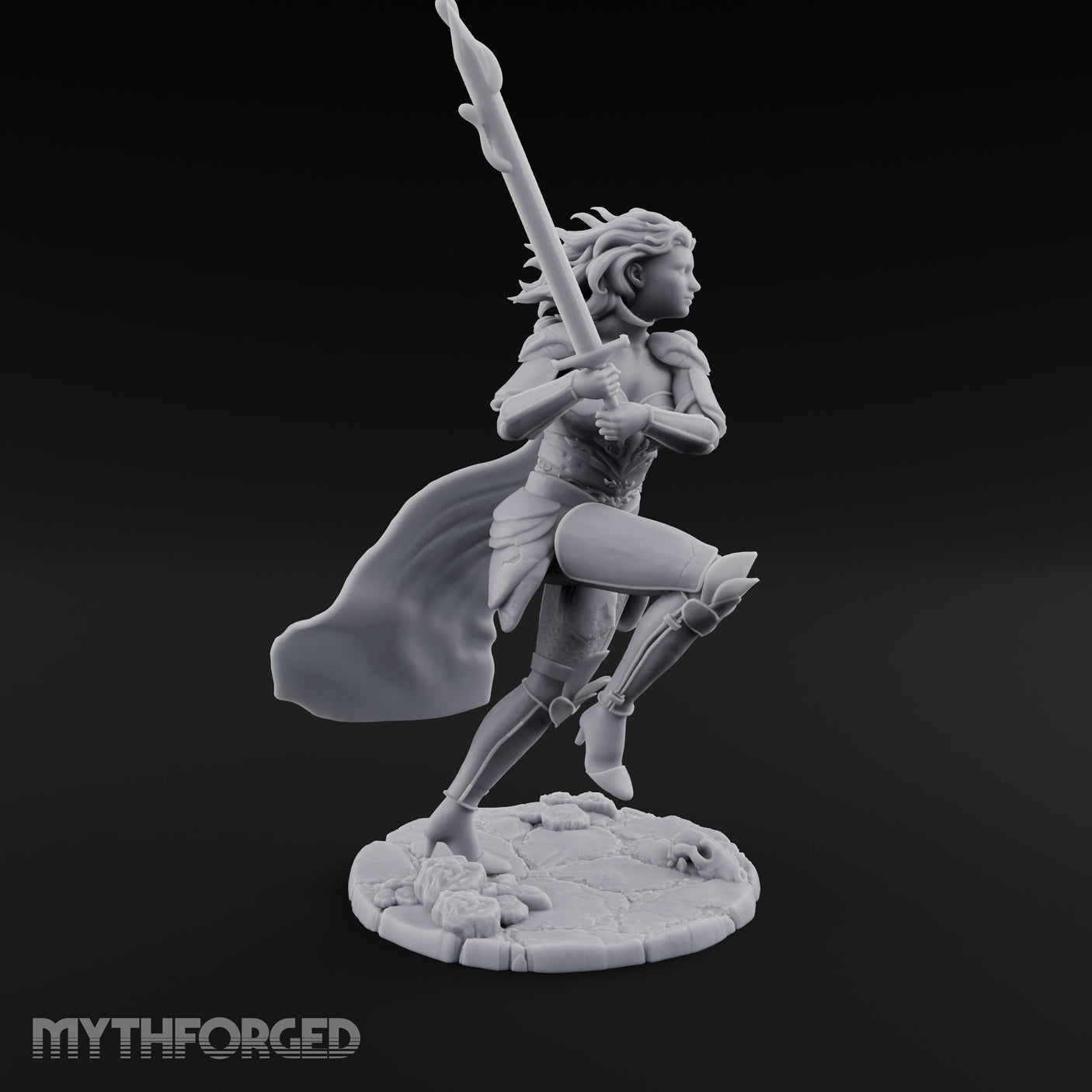 Knee Rising Sword Aloft Human Warrior Miniature for Dungeons and Dragons, Pathfinder or other TTRPGs