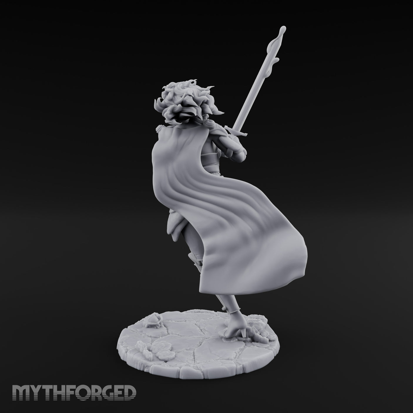 Knee Rising Sword Aloft Human Warrior Miniature for Dungeons and Dragons, Pathfinder or other TTRPGs