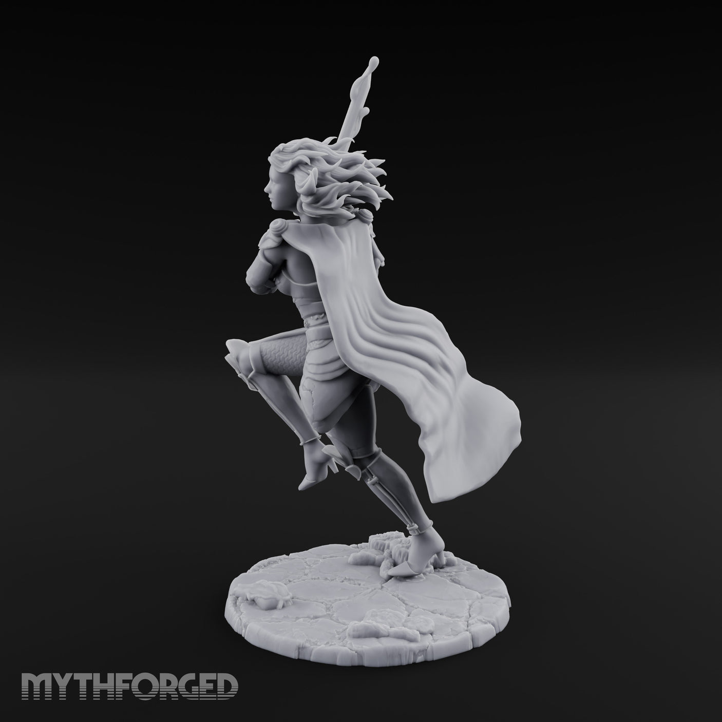 Knee Rising Sword Aloft Human Warrior Miniature for Dungeons and Dragons, Pathfinder or other TTRPGs