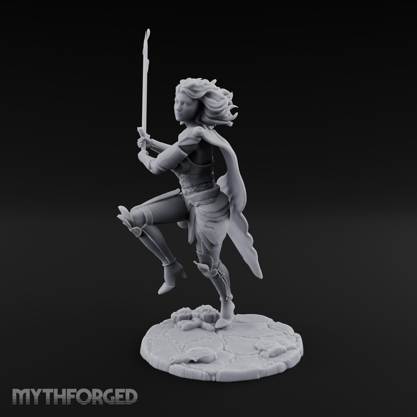 Knee Rising Sword Aloft Human Warrior Miniature for Dungeons and Dragons, Pathfinder or other TTRPGs